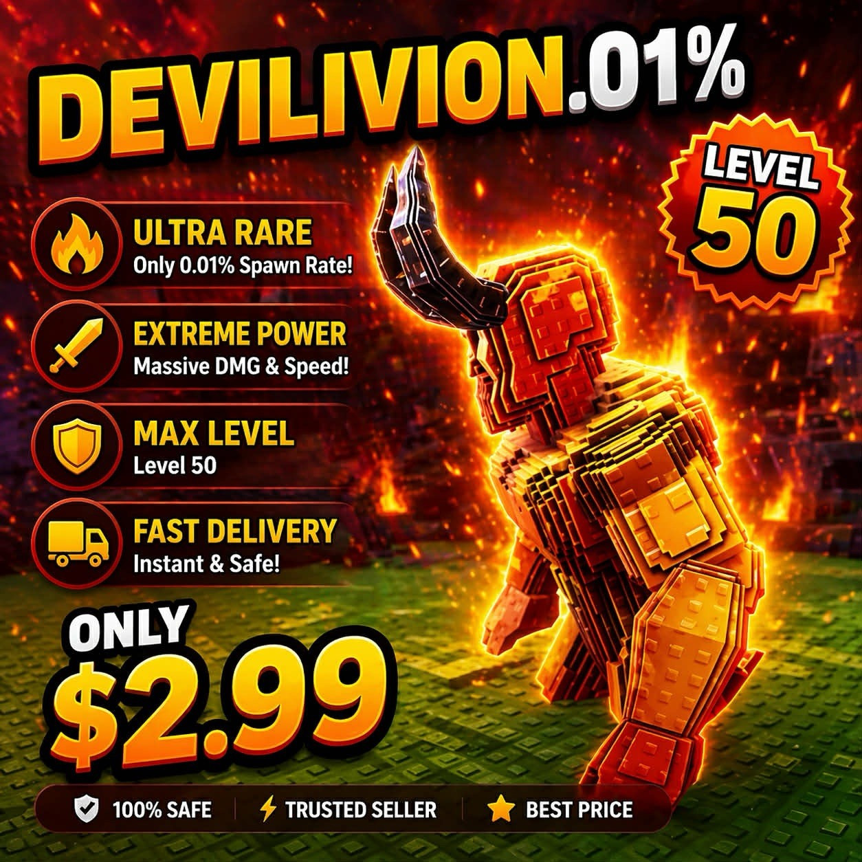 Devilivion Ultra Rare Max Level 50 Extreme Power Roblox Digital Game Item