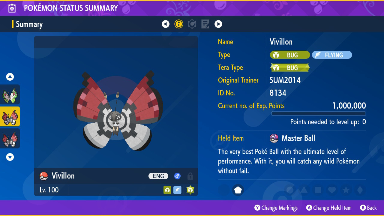 20 x Shiny 6IV Vivillon in all Patterns (Poke ball Pokeball pattern is included)