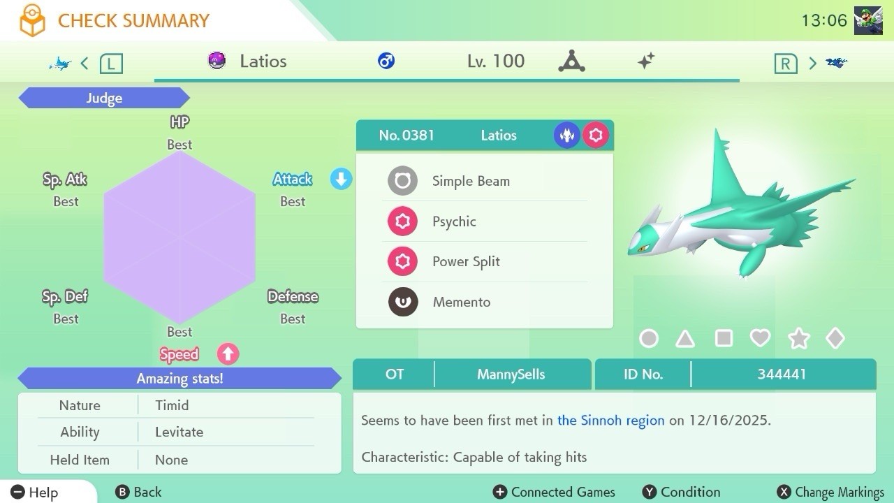 BDSP Caught Legendaries Shiny/Non Shiny, 6IV, Level 100, EVs 6HP 252ATK 252SPE