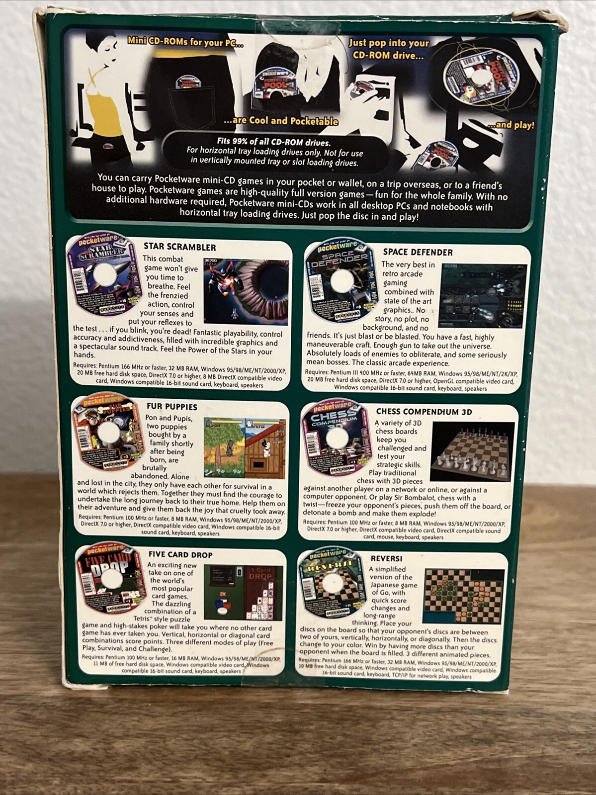 Pocketware 6 CD-ROM Game Pack Action And Arcade+ Puzzle & Board Mini CD’s For PC