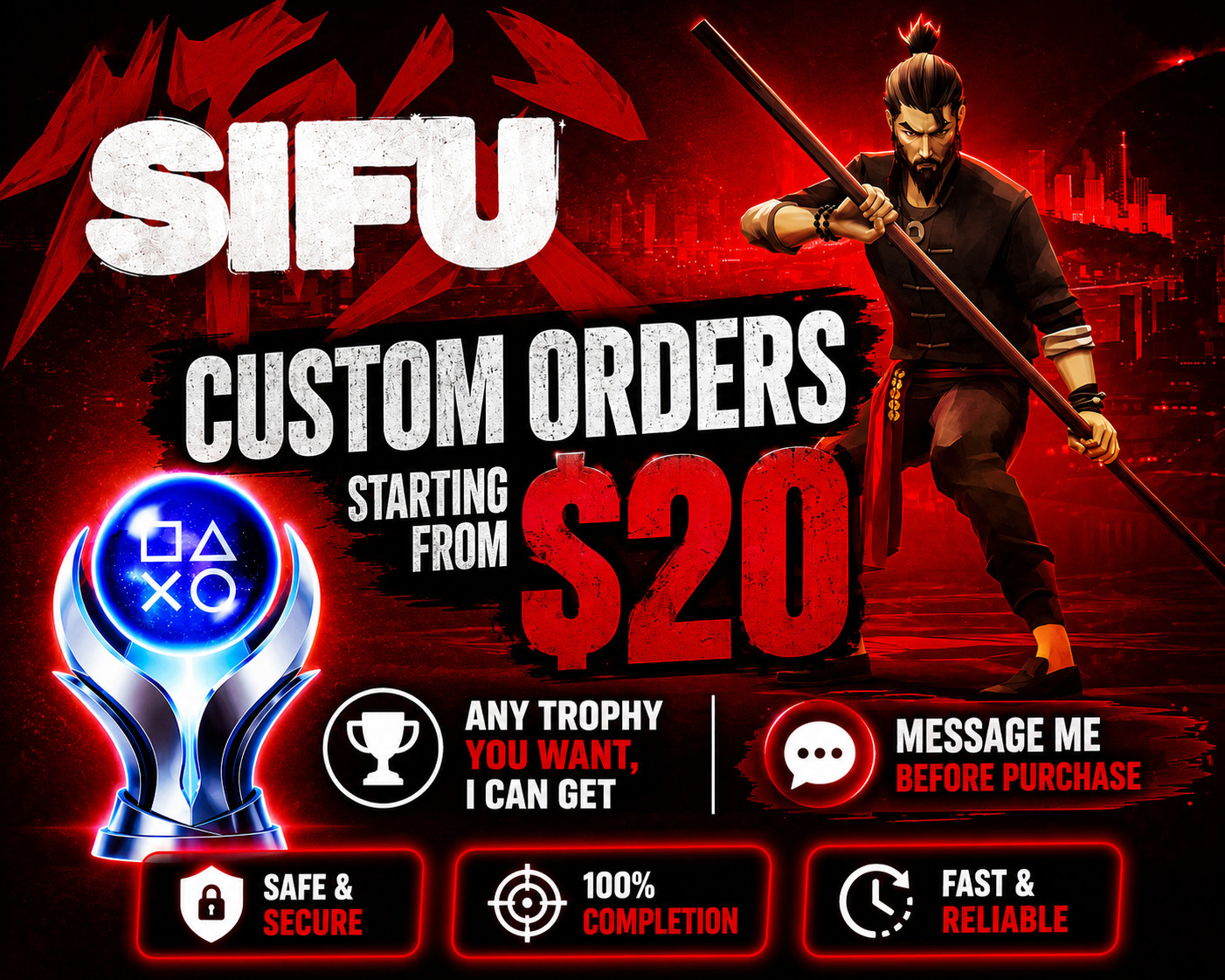 Sifu Platinum Trophy Service | 100% Completion + DLC PS4 PS5