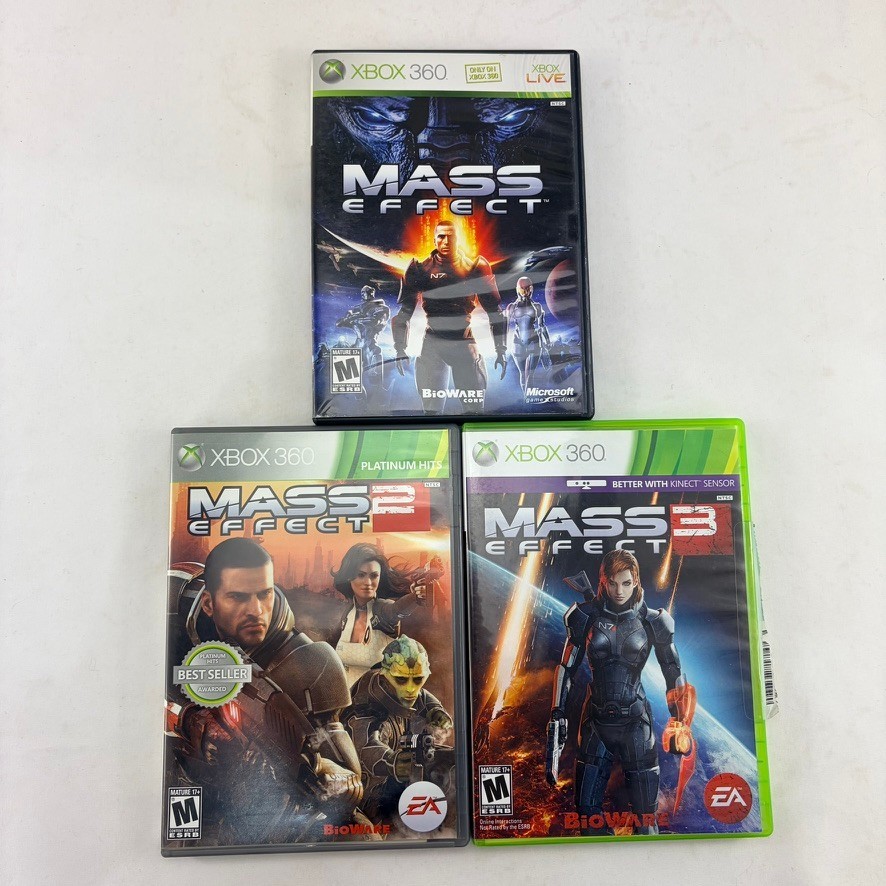 Microsoft Xbox 360 Mass Effect 1 2 & 3 Trilogy Bundle Lot Tested – 2&3 w/Manuals