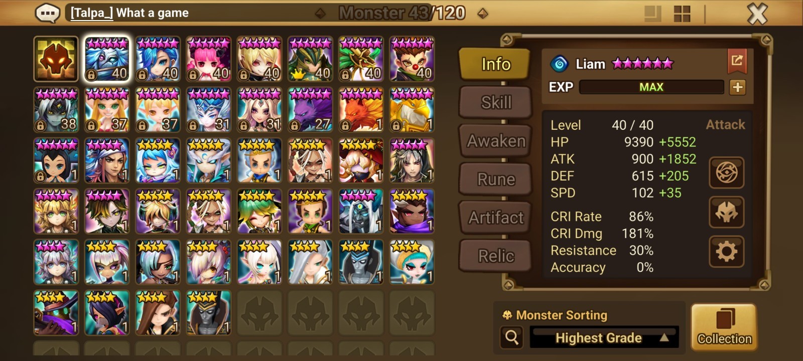 Summoners War Europe Account 2LD5 Lucifer+Groa+Kinki. EU