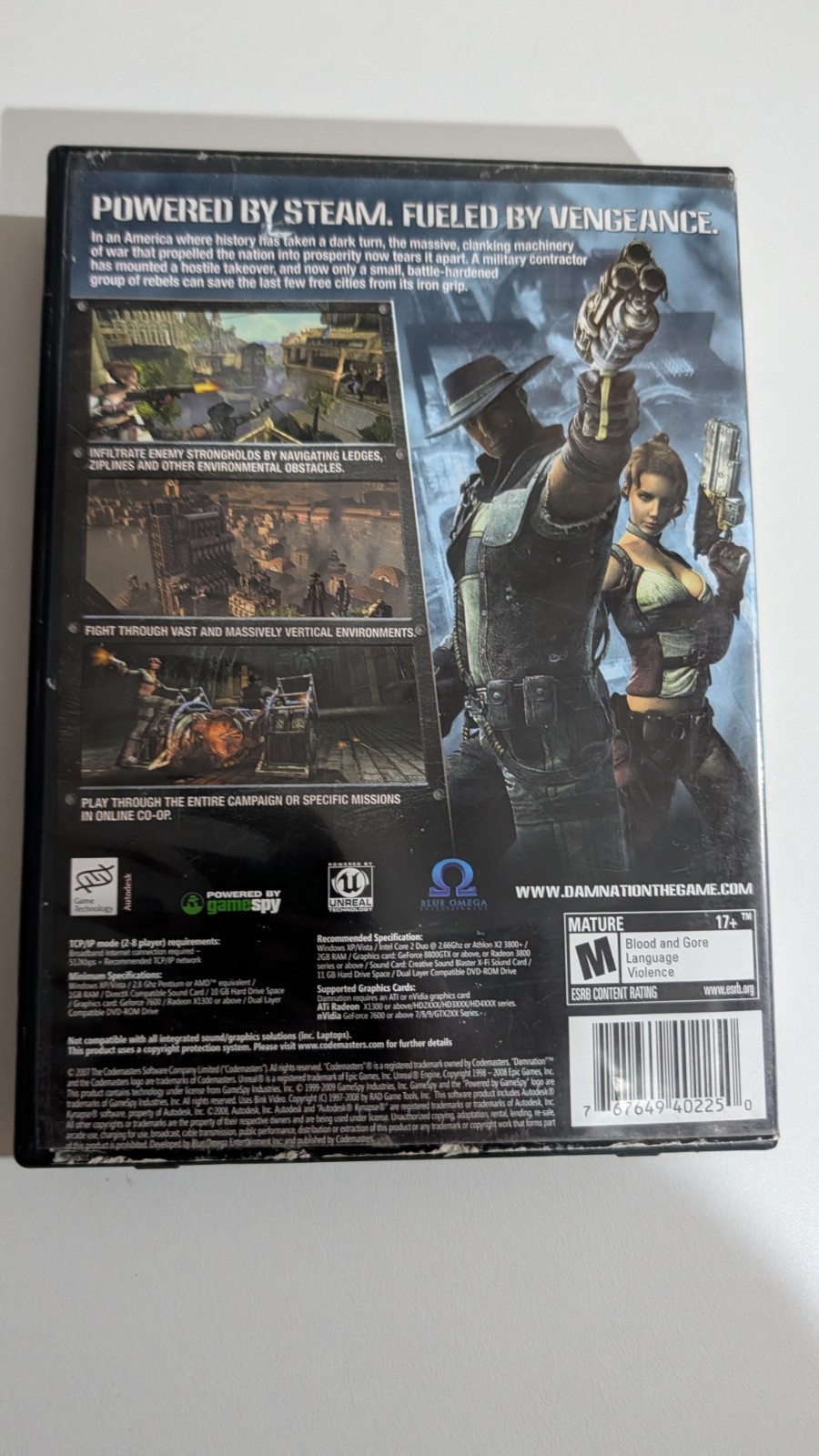 DAMNATION PC Windows DVD-ROM GAME CODEMASTERS 2007 Complete CIB