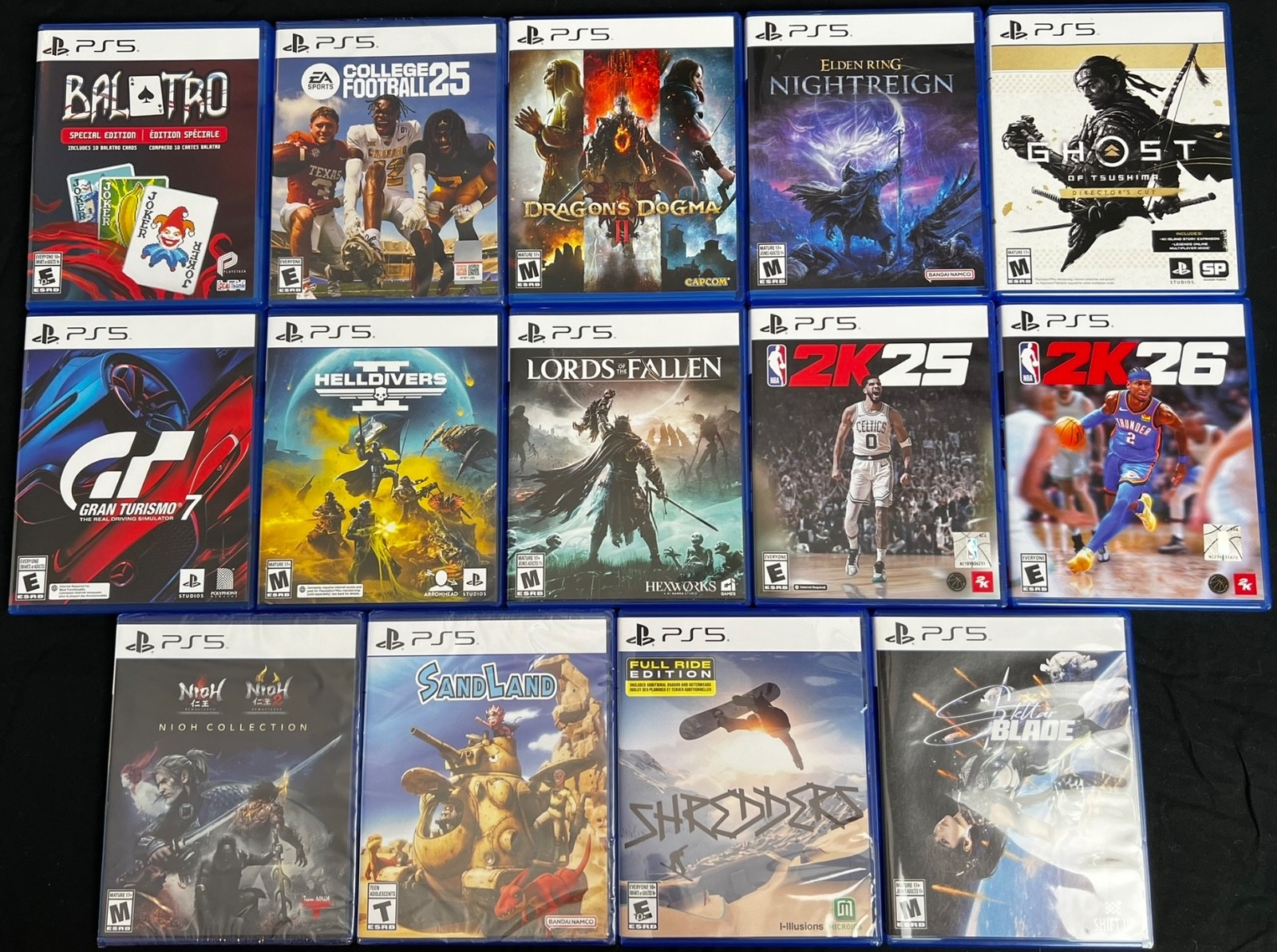 14 Game Lot Playstation 5 – Dragons Dogma, Nioh, Stellar Blade, Helldivers, etc.