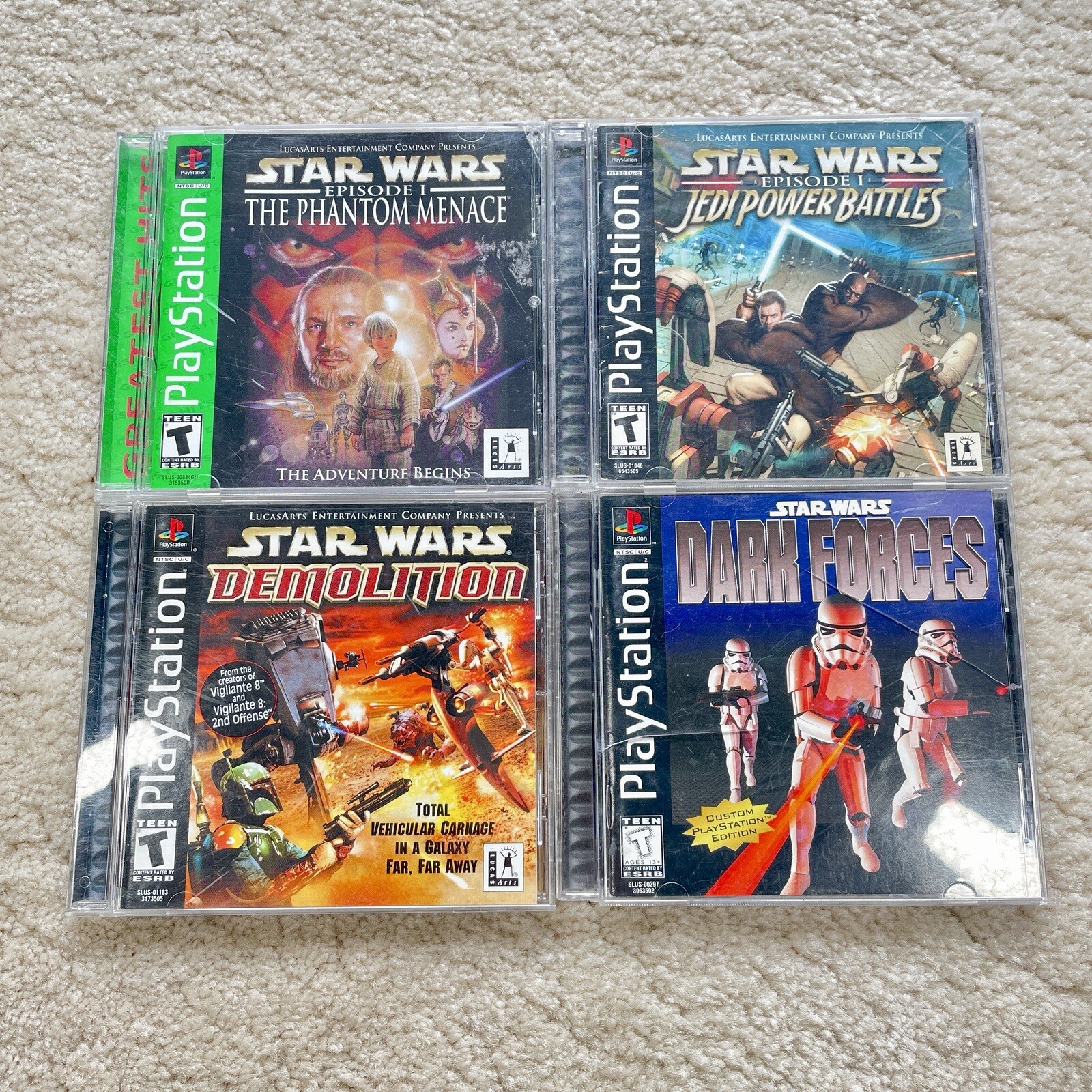 STAR WARS BUNDLE: 4 Games Dark Forces, Demolition, Jedi Playstation PS1 PREOWNED
