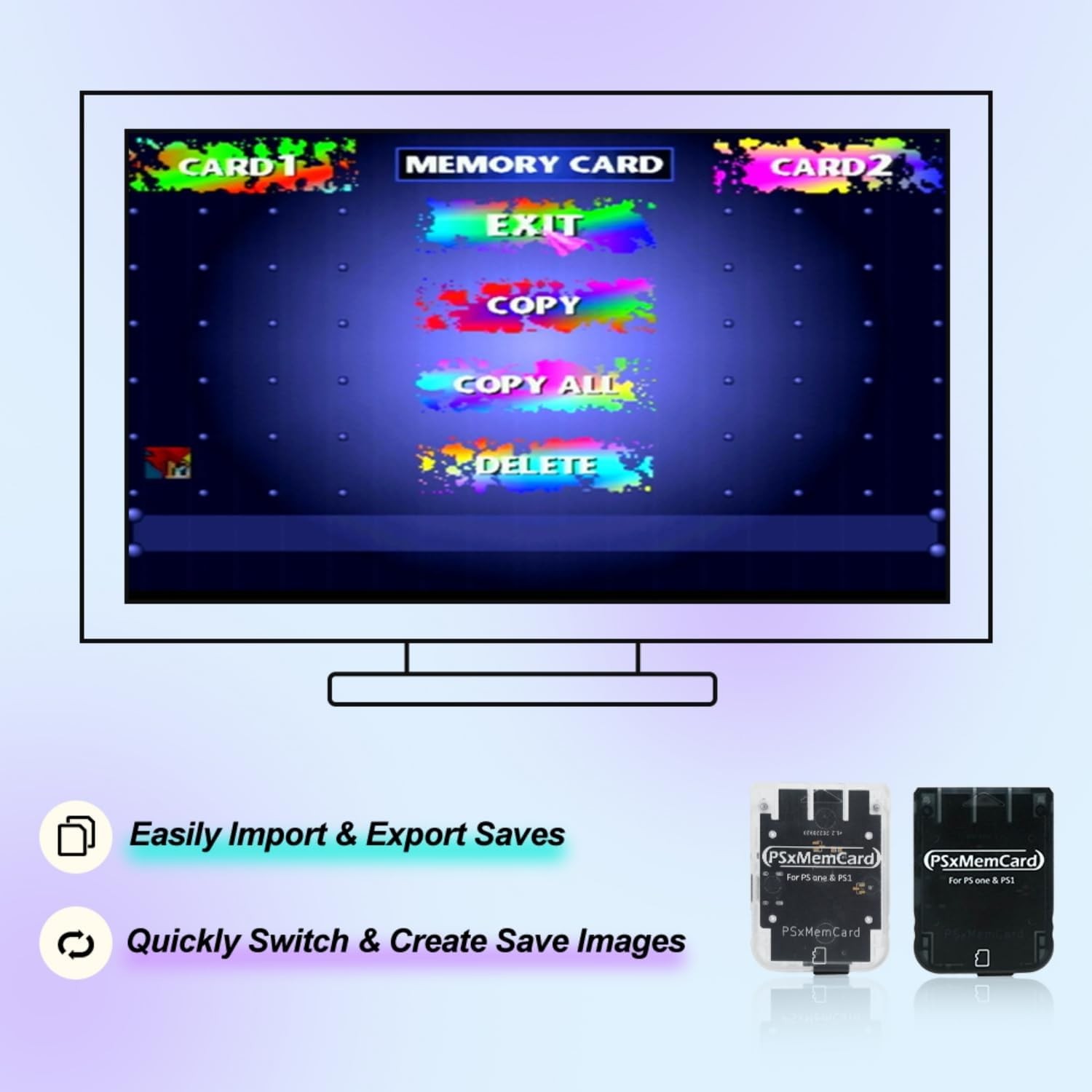 PSxMemCard PS1 Memory Card – Supports Firmware Upgrade, Saves Game Tran-White