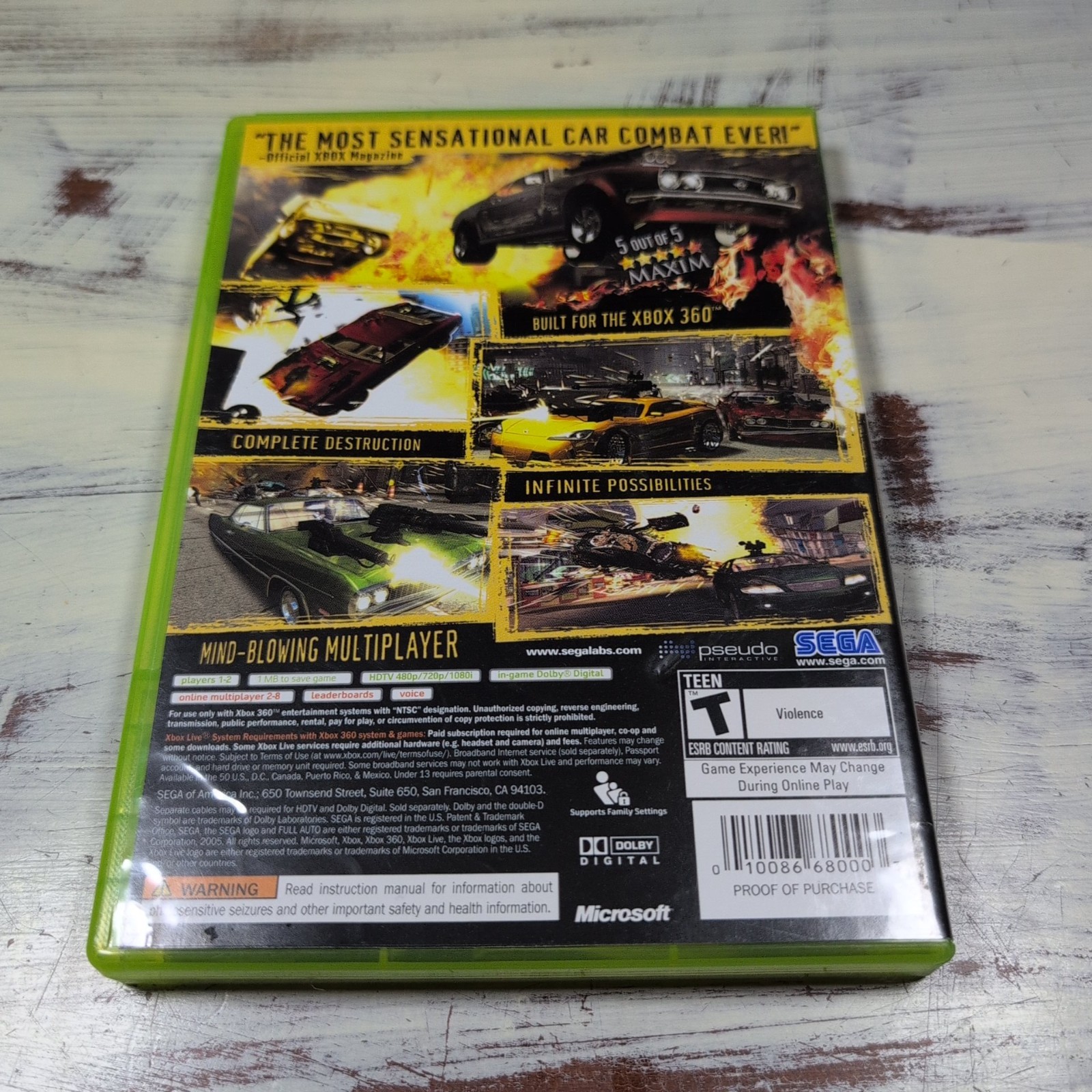 FULL AUTO (Xbox 360, 2004) SEGA Complete Manual CIB Mint Disc