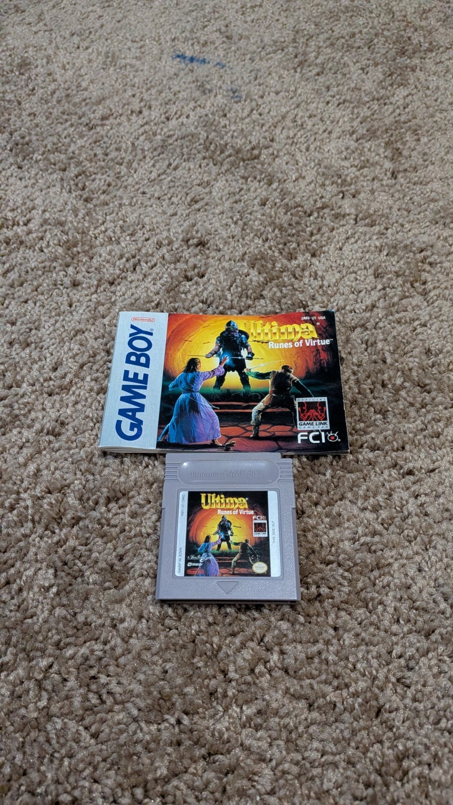 1992 Nintendo Game Boy 🕹️ Ultima Runes of Virtue Game Cartridge & Manual