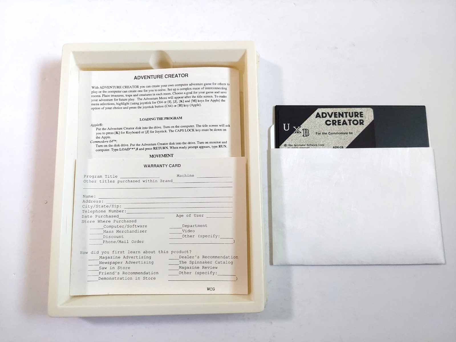 Adventure Creator Commodore 64 1984 CIB Box W/Manual UBX Untested Rare Floppy