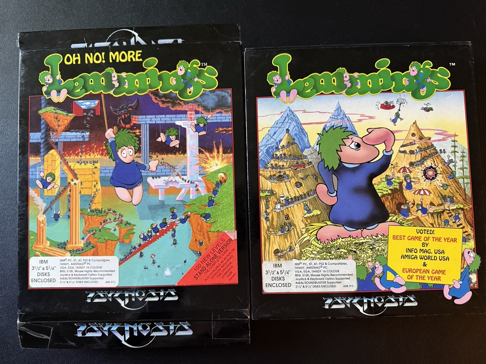 1991 Lemmings & Oh No! More Lemmings IBM PC Both 3.5 and 5.25 Discs & Manuals
