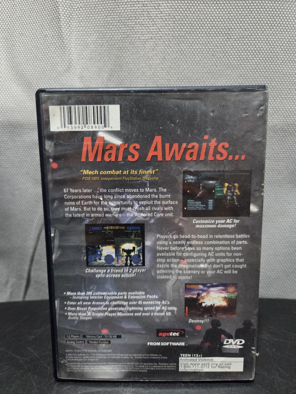 Armored Core 2 (Sony PlayStation 2, 2000) No Manual Tested And Working