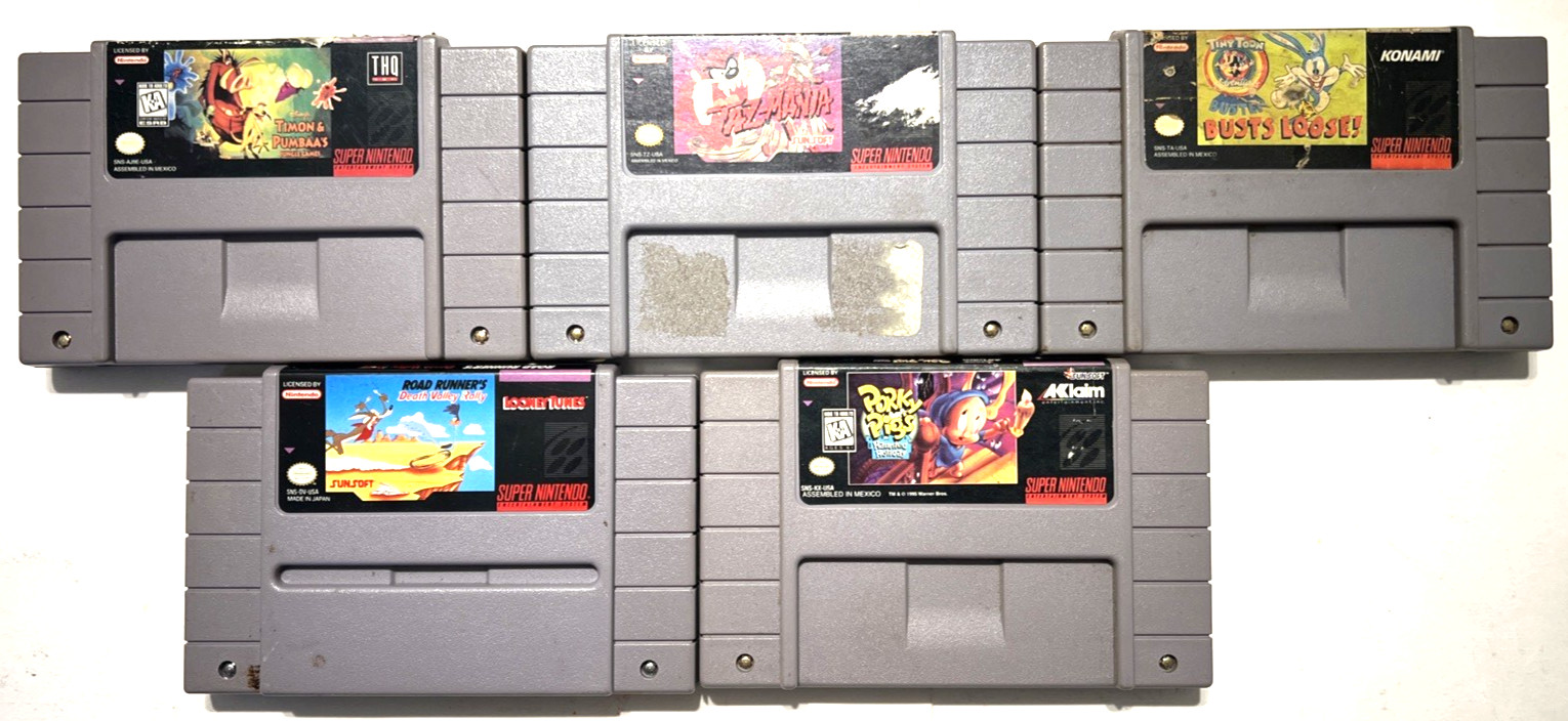 5 SNES Platformer Games Rocko Road Runner Tiny Toon Super Nintendo Tested