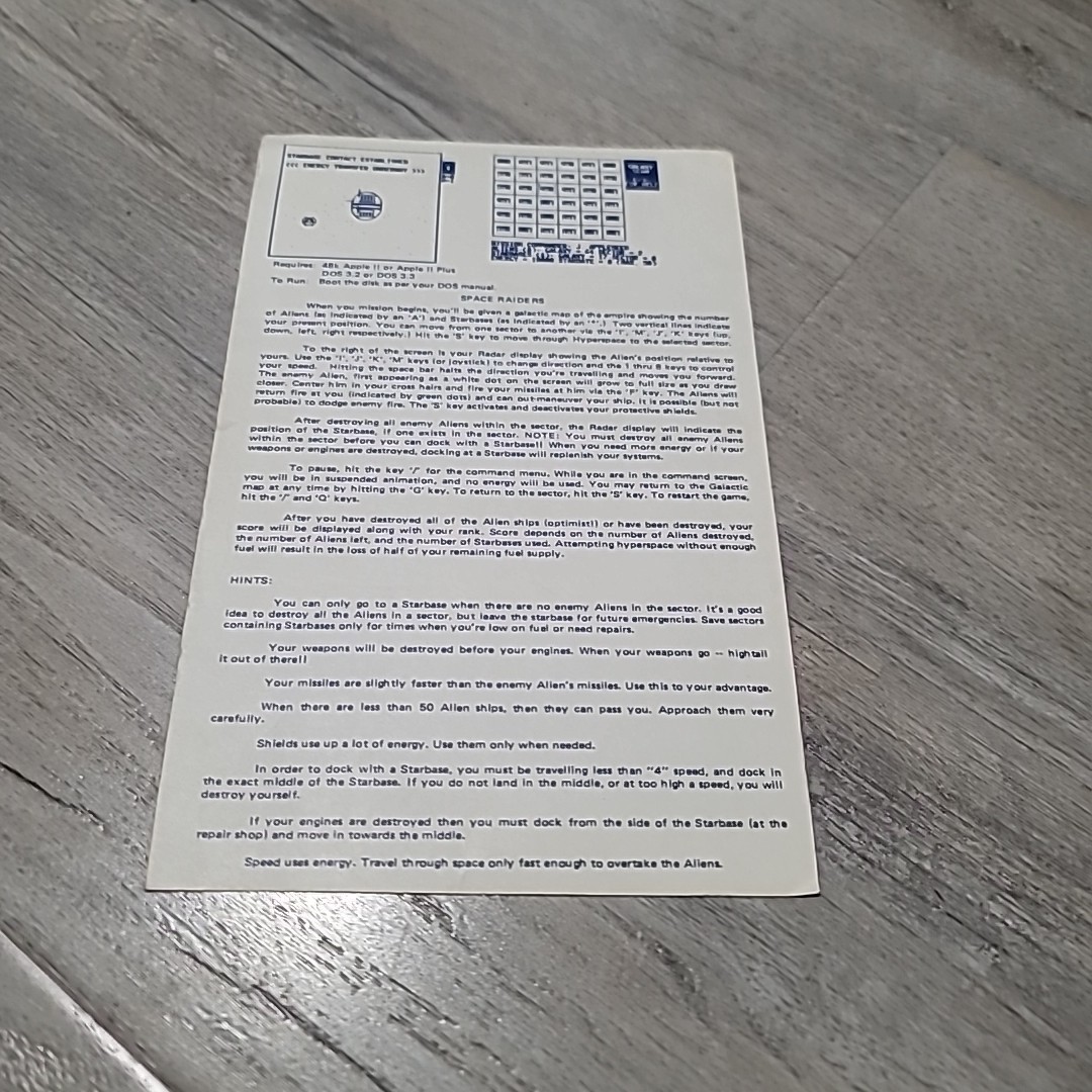 Space Raiders Version 2 by United Software game 5.25 inch disk Apple II+ 1981