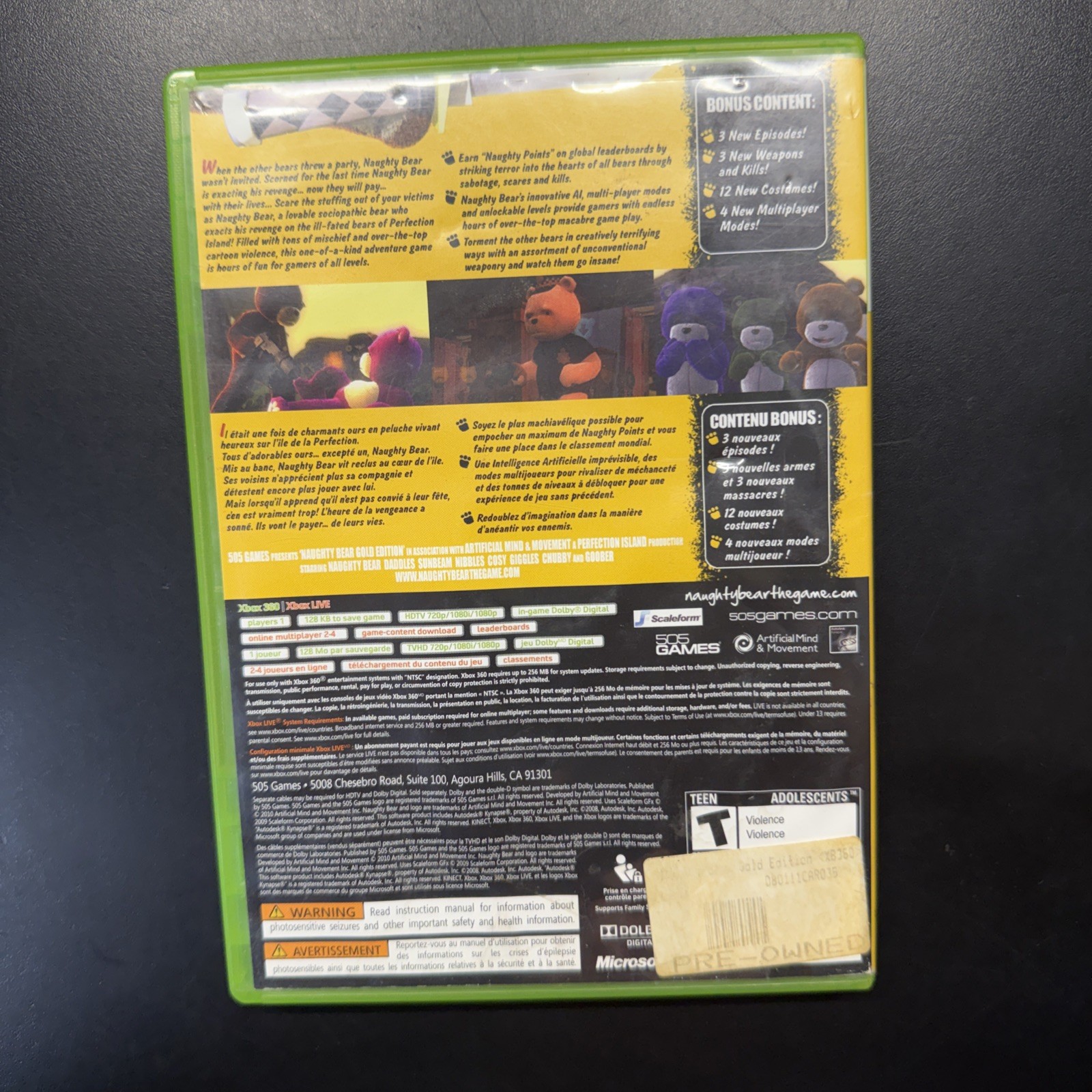 Naughty Bear -Gold Edition (Microsoft Xbox 360) Excellent Disk – Tested & Works