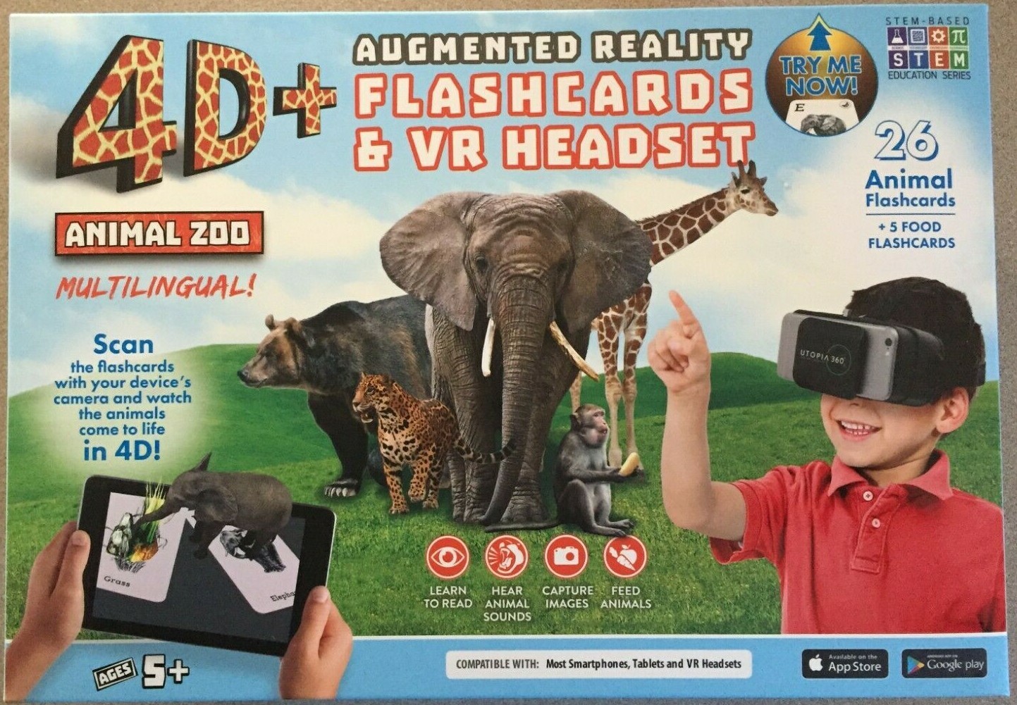 4D Utopia 360° Animal Zoo: Augmented Reality Cards & VR Headset Toys