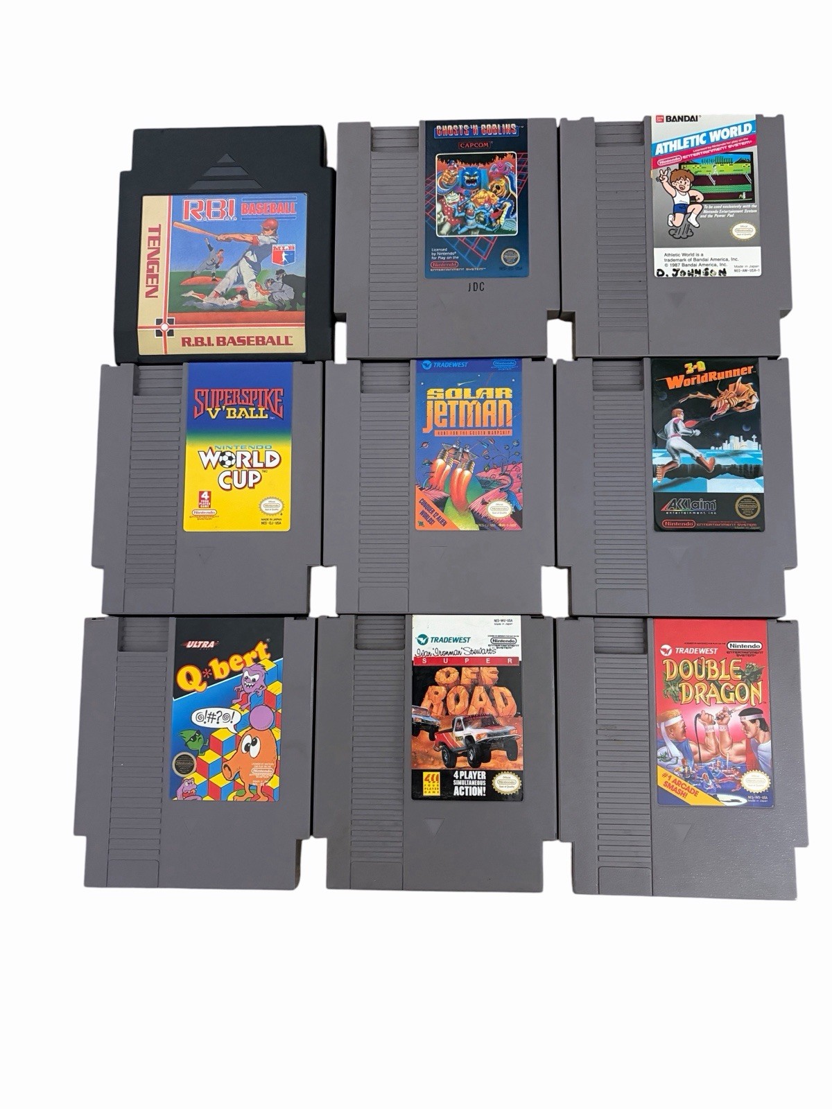 LARGE LOT of 9 NES Games Double Dragon QBert RBI Baseball, Superspike Vball MORE