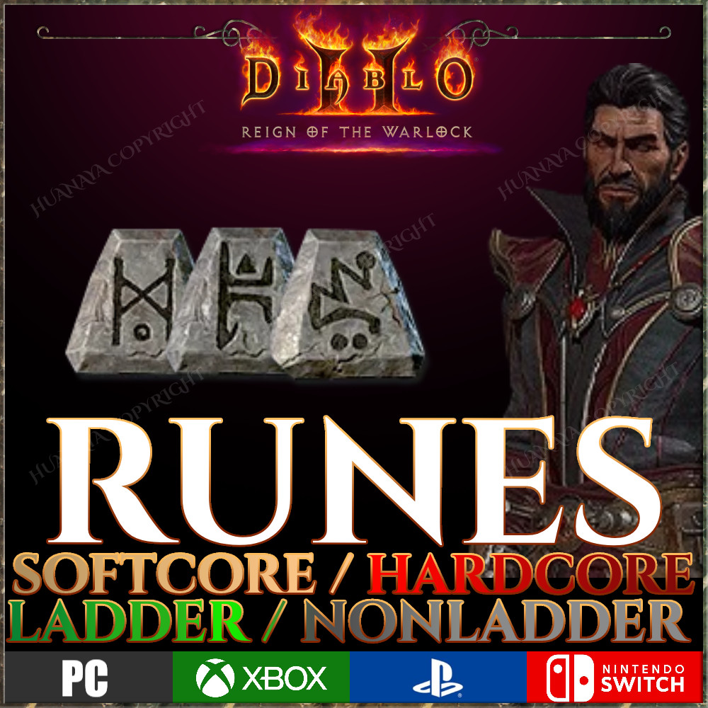 DIABLO 2 RUNES ROTW WARLOCK NEW LADDER XBOX PC PS SWITCH JAH BER D2R