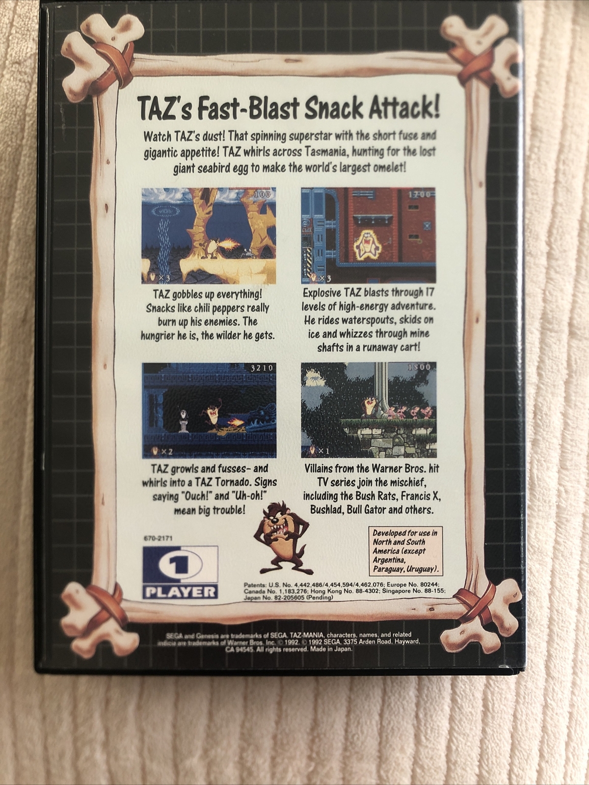 Taz-Mania Sega Genesis CIB Complete Tasmanian Devil Vintage 1990s Looney Tunes