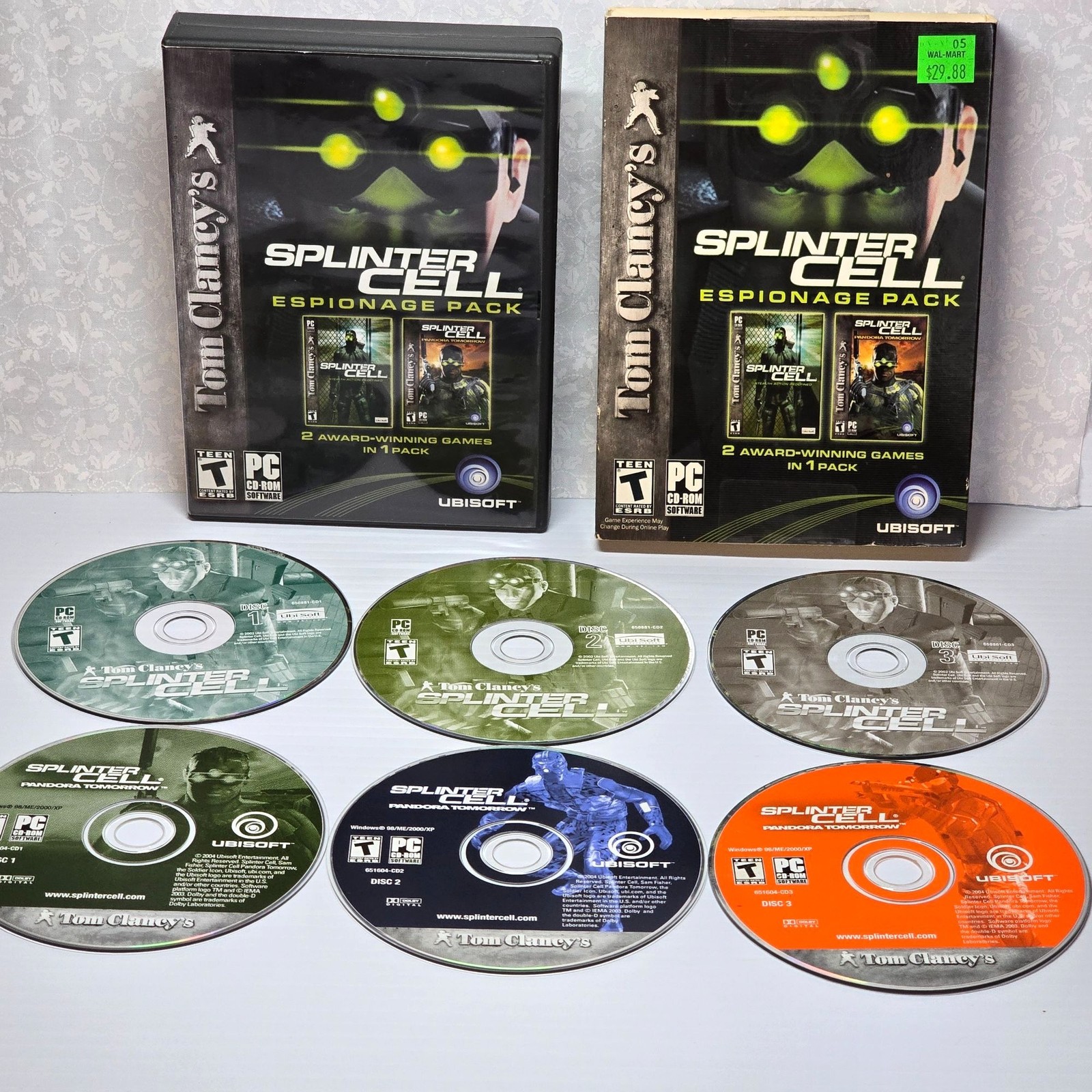 Tom Clancy’s Splinter Cell Espionage Pack 6 Disc PC CD ROM Ubisoft Action Sleeve