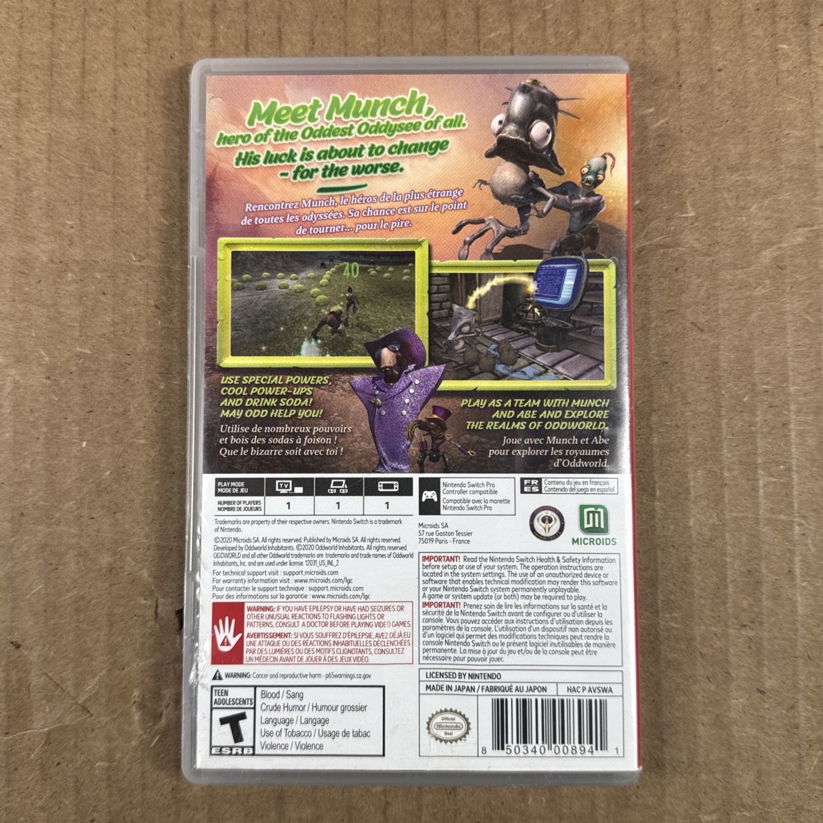 Oddworld Munch’s Oddysee Nintendo Switch Complete CIB Authentic Tested