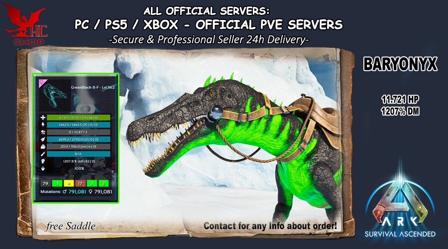 Ark Survival Ascended PC/PS5/XBOX-Official PVE- BARYONYX 8K HP-756 DM Imprinted