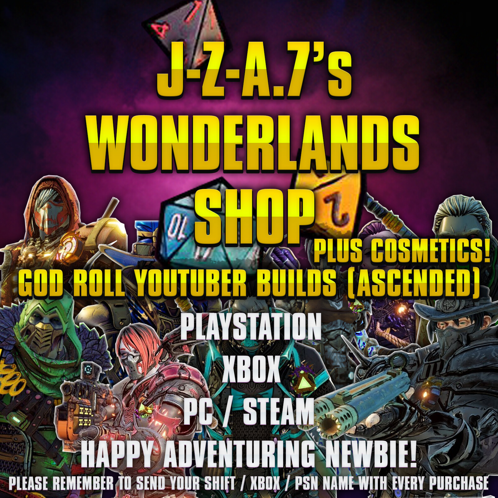 PS/XBOX/PC Tiny Tina’s Wonderlands ASCENDED YOUTUBER BUILDS GOD GEAR COSMETICS