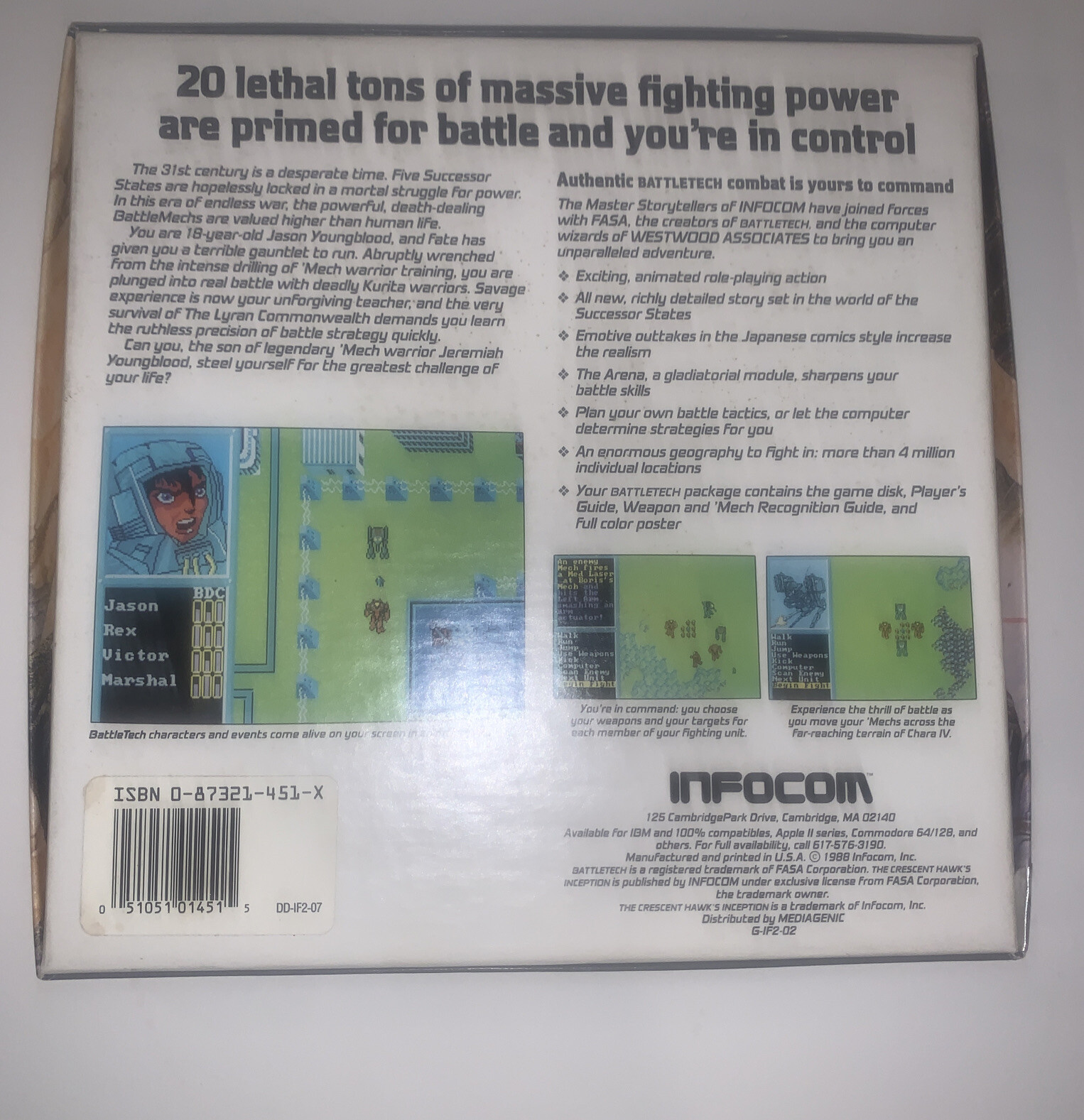 BATTLETECH CRESCENT HAWKS INCEPTION INFOCOM Commodore 64 128 Disk Preowned