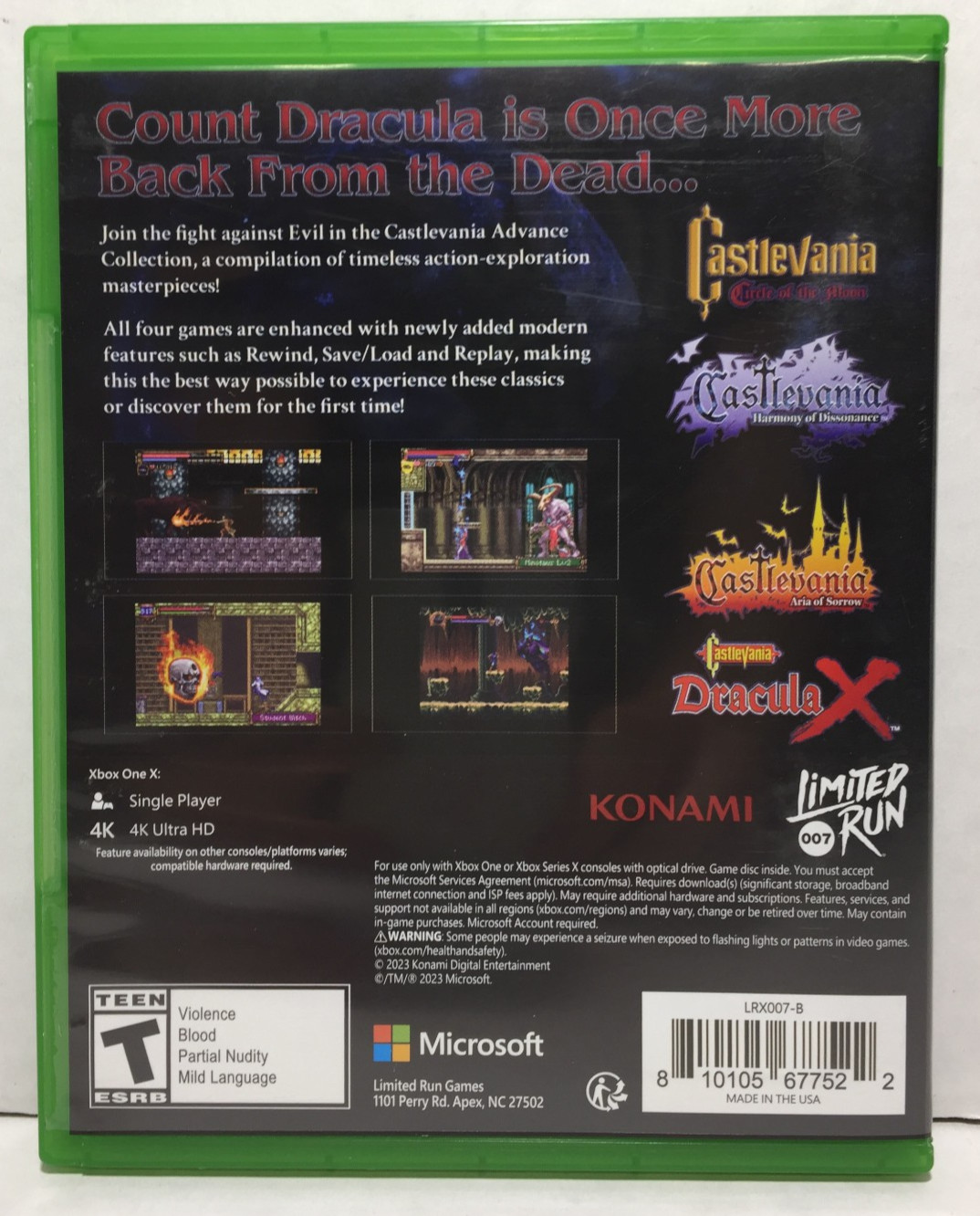 CASTLEVANIA ADVANCE COLLECTION Xbox One XB1 Limited Run DRACULA X Unplayed MINT