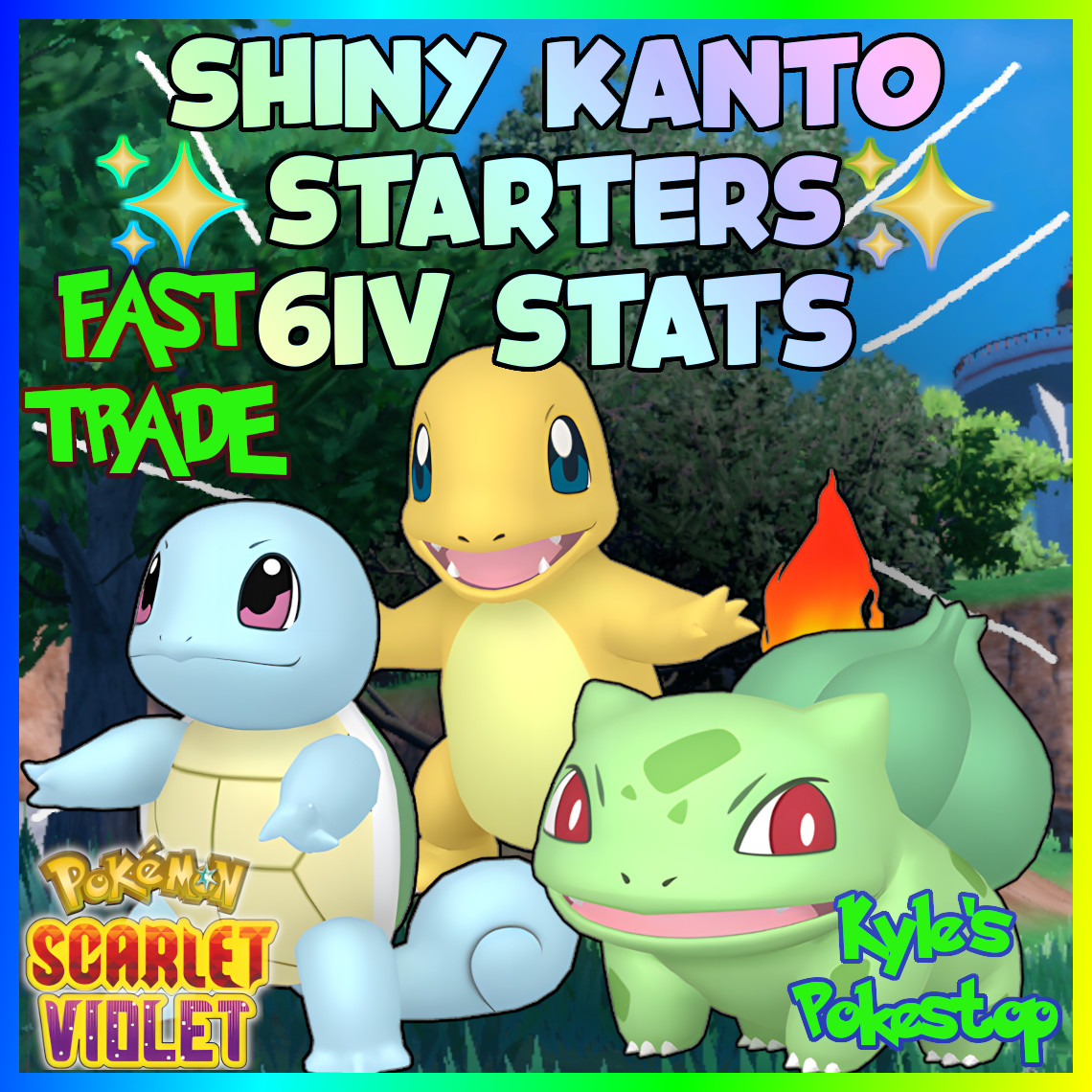 ✨ 6IV SHINY BULBASAUR + CHARMANDER + SQUIRTLE ✨ POKEMON SCARLET & VIOLET 🚀3PACK