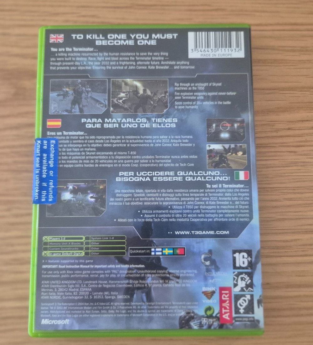 XBOX TERMINATOR 3 THE REDEMPTION GAME ATARI MA15+ (USED) 2004