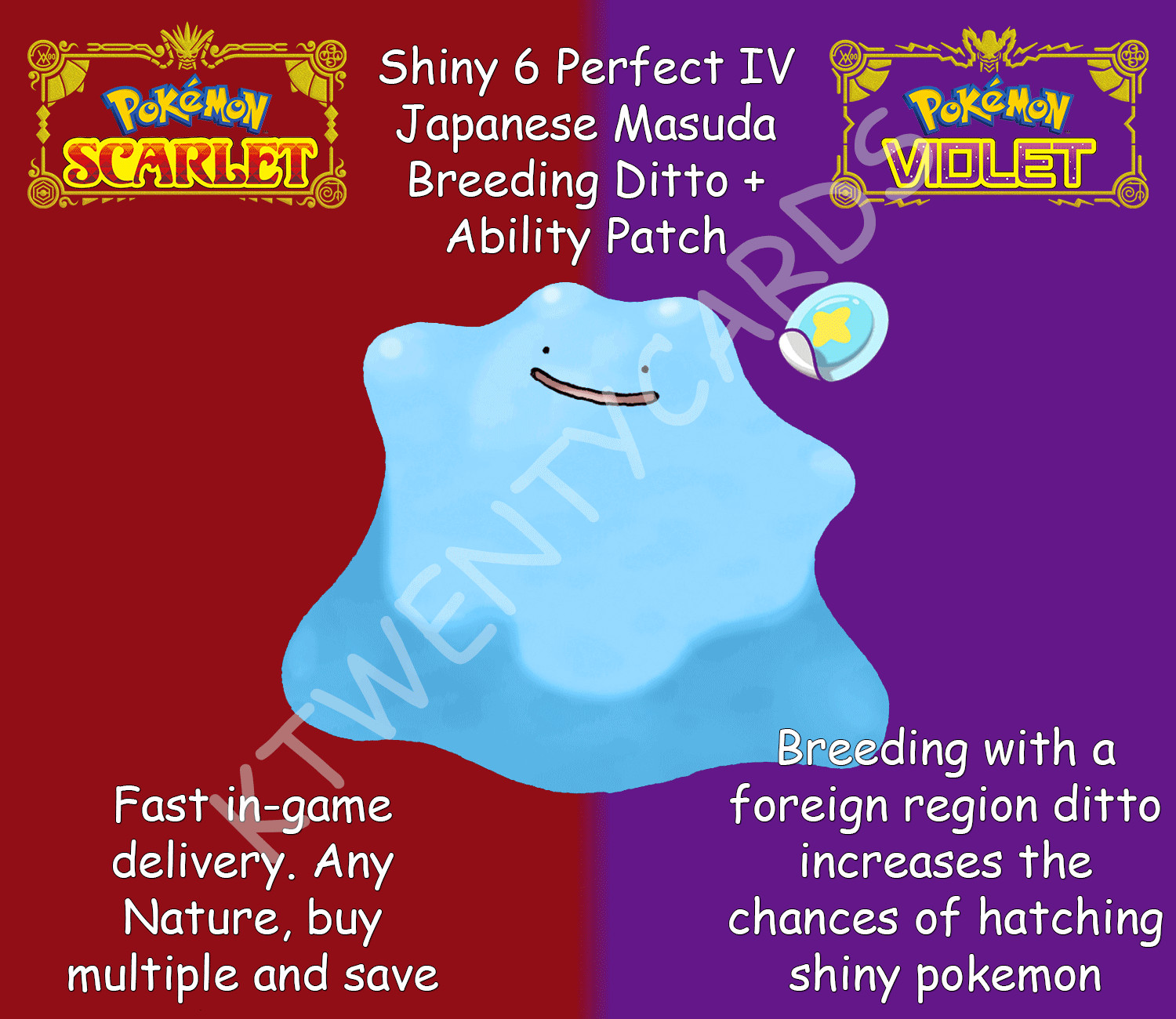 Pokemon Scarlet Violet Ditto 6IV Shiny Masuda Breeding Any Nature Ability Patch