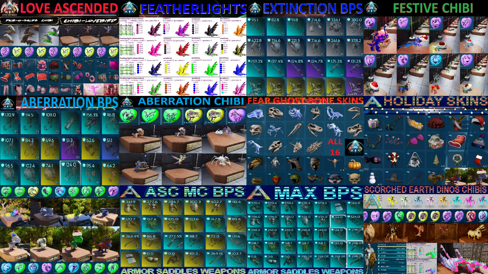 Ark ASA PVE BP Shotgun Baryonyx Carcharo Rex Giga Theri Saddle Hazard Blueprint