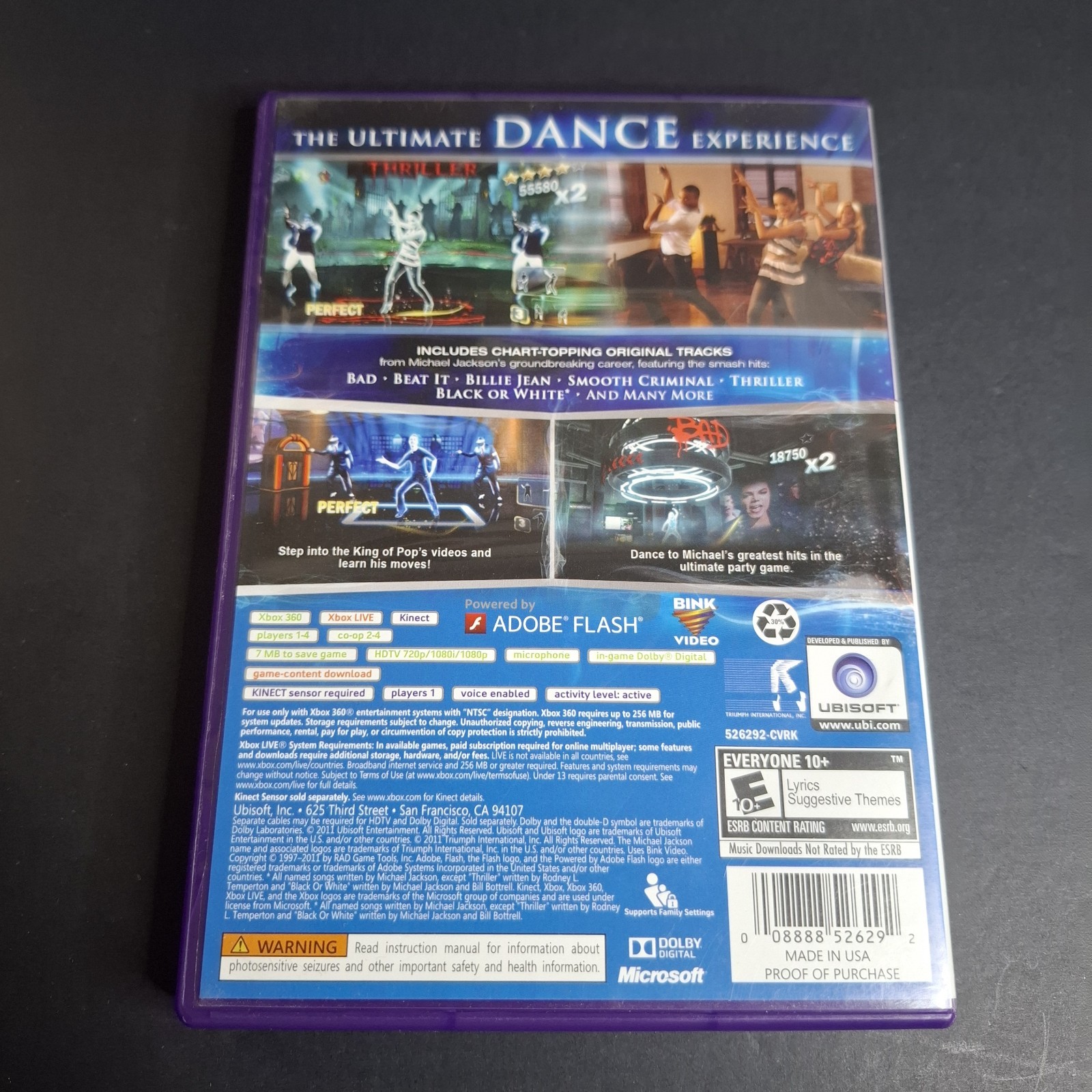XBOX 360 Kinect Game Michael Jackson The Experience Case w/ Manual Tested