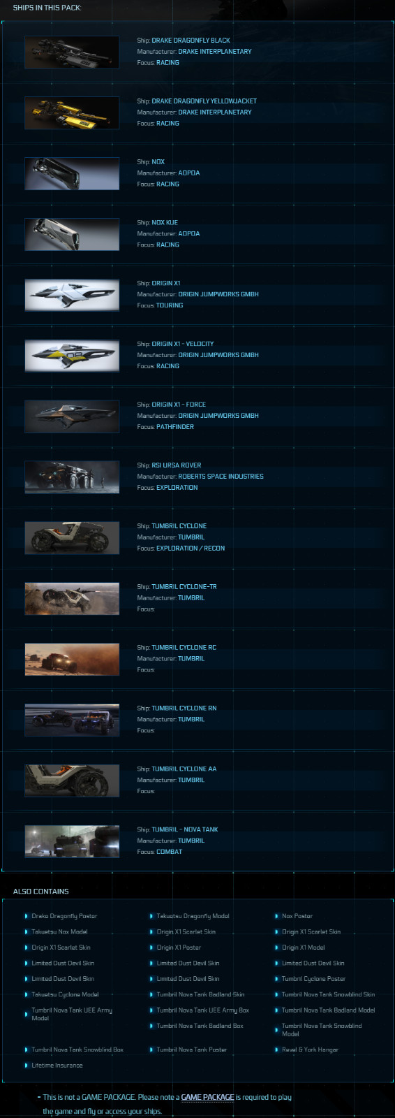 Star Citizen Deluxe Ground Vehicle Pack LTI VIP Lifetime Insurance