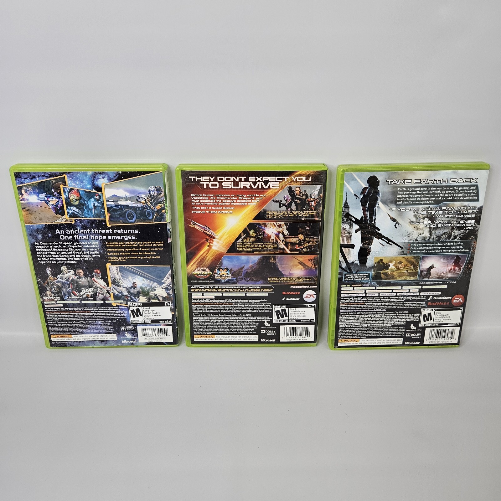 Mass Effect 1 + 2 + 3 – Xbox 360 – All 3 Games Complete Series Tested
