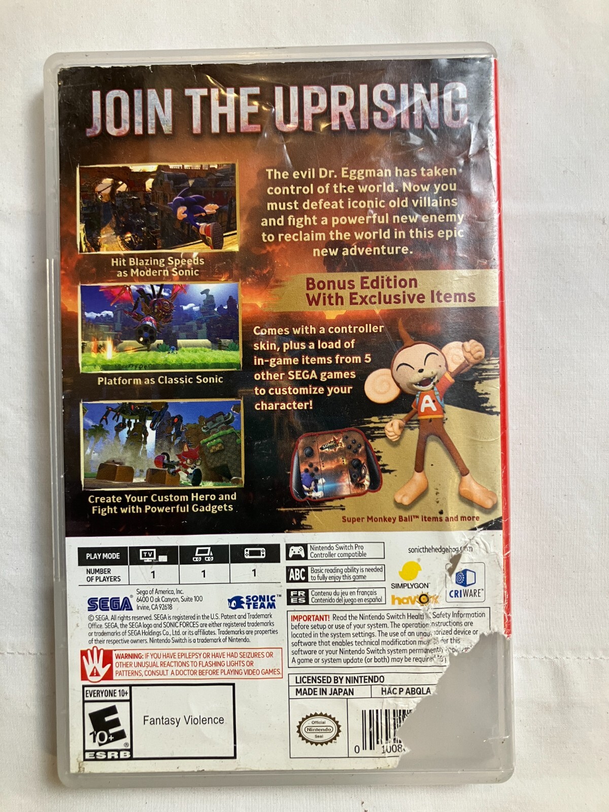 Sonic Forces – Bonus Edition – Nintendo Switch Untested Preowned