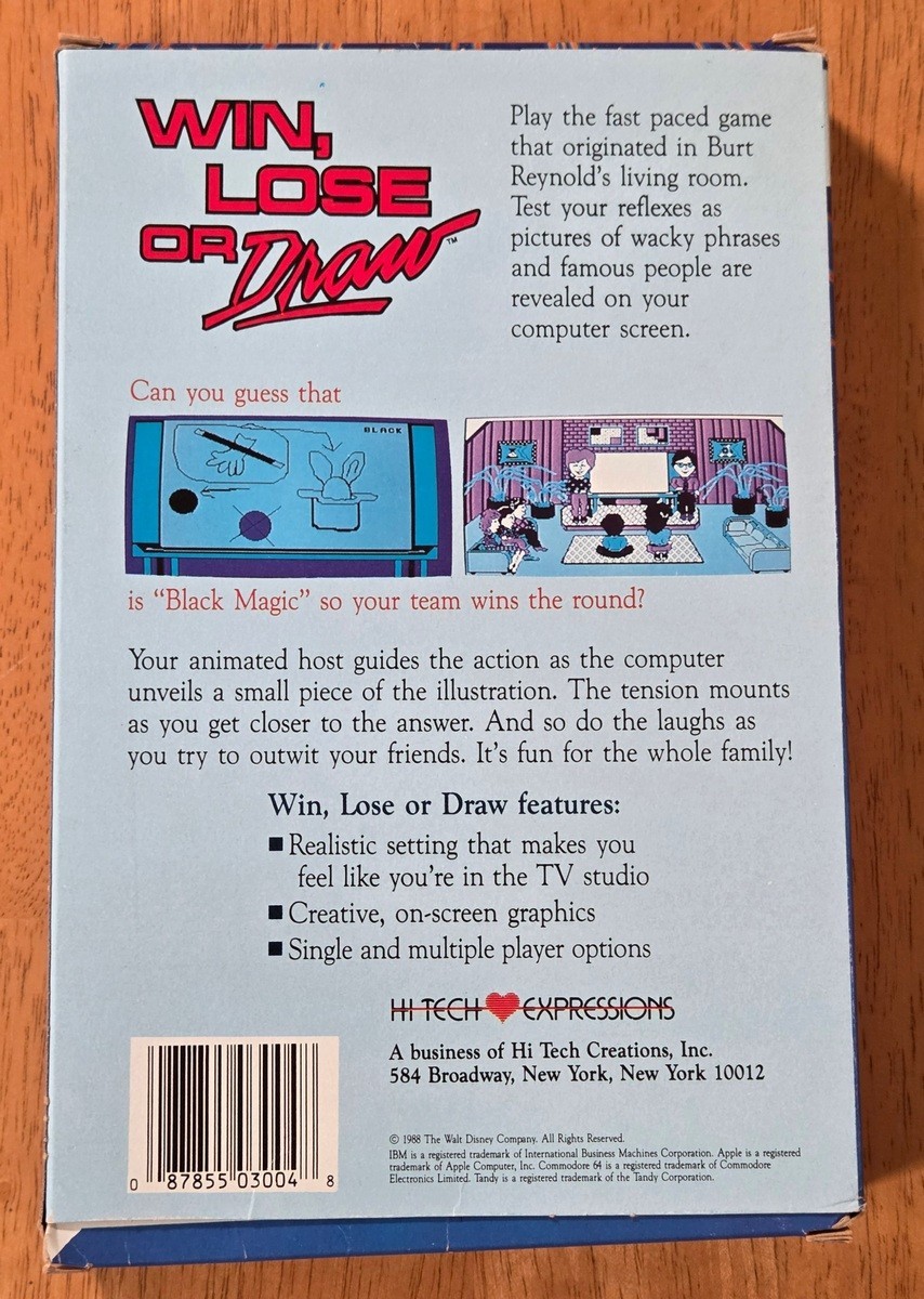 Win Lose or Draw Hi Tech Expression IBM Tandy Apple II Commodore PC Box Game CIB