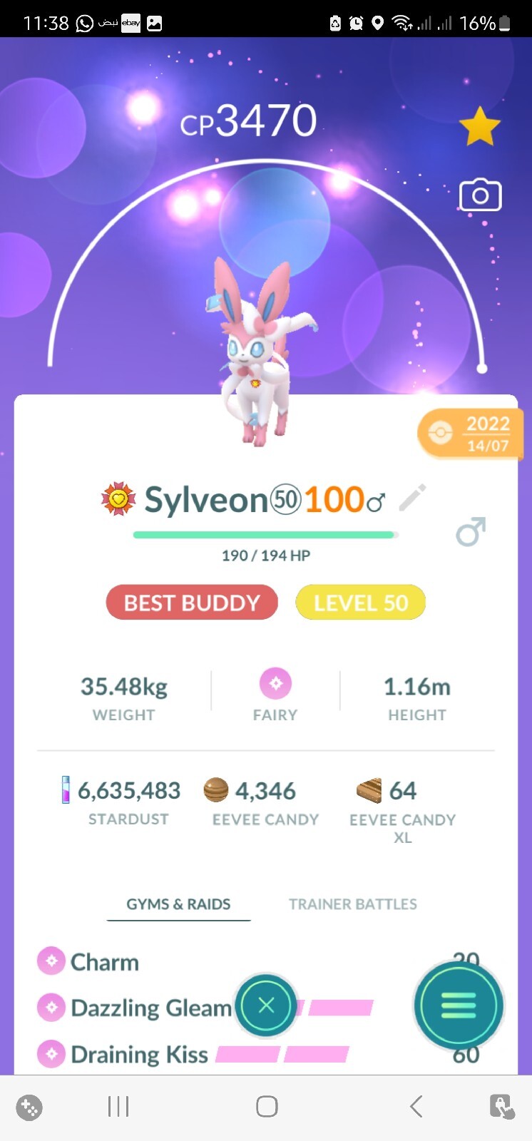 Sylveon ( Maxed Out to Level 50 ) ( Two Charged Moves) Pokemon Tr@de Go