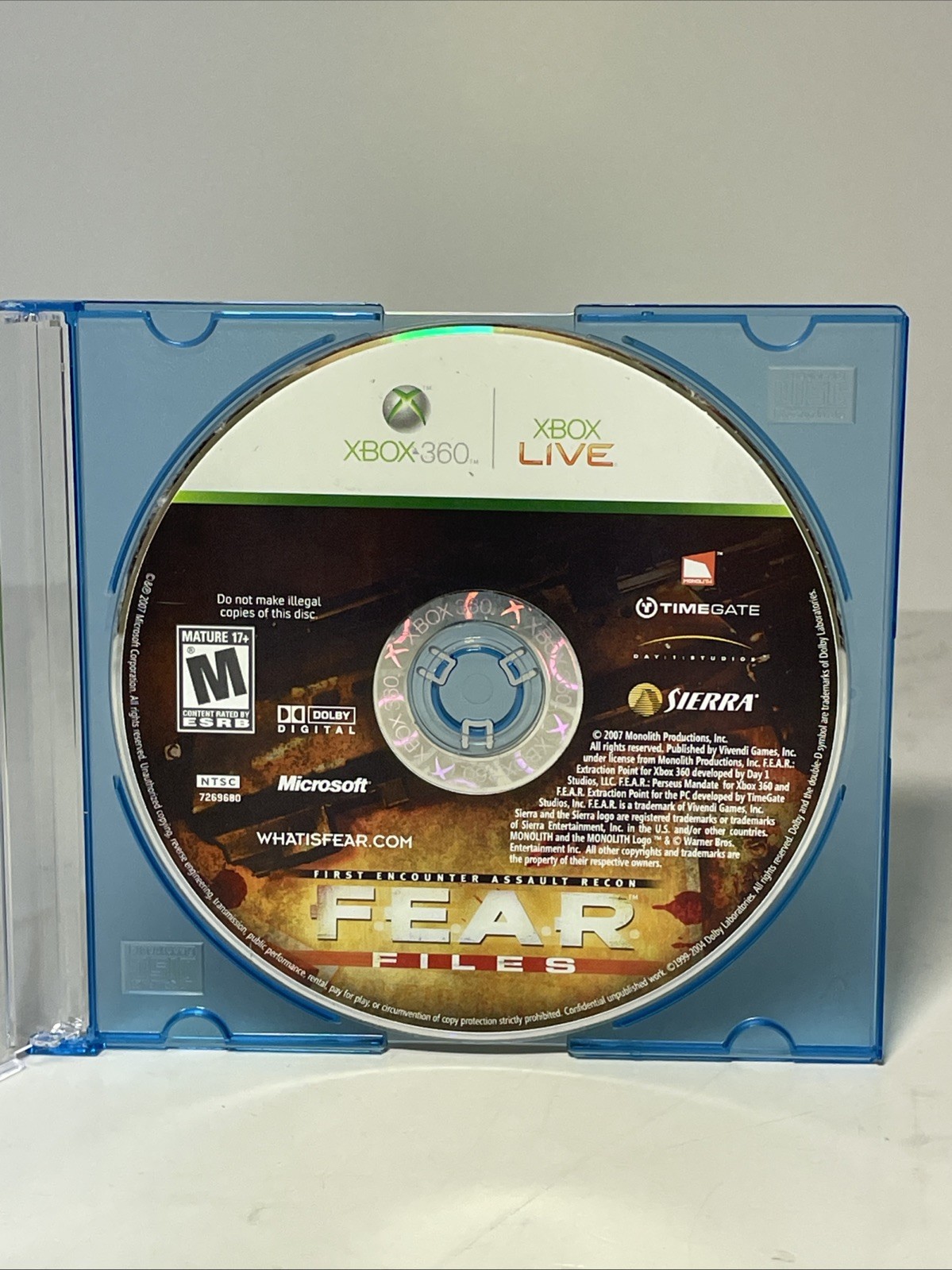 F.E.A.R. Files (Microsoft Xbox 360, 2007) Disc Only