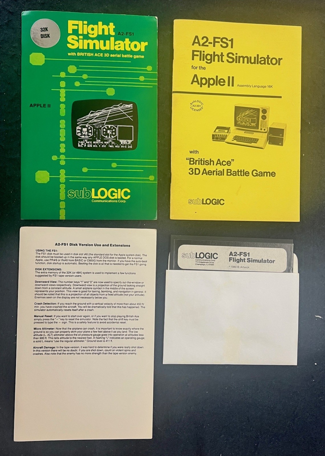 A2-FS1 Flight Simulator British Ace by Sublogic for Apple II+,IIe,c,IIgs 1980