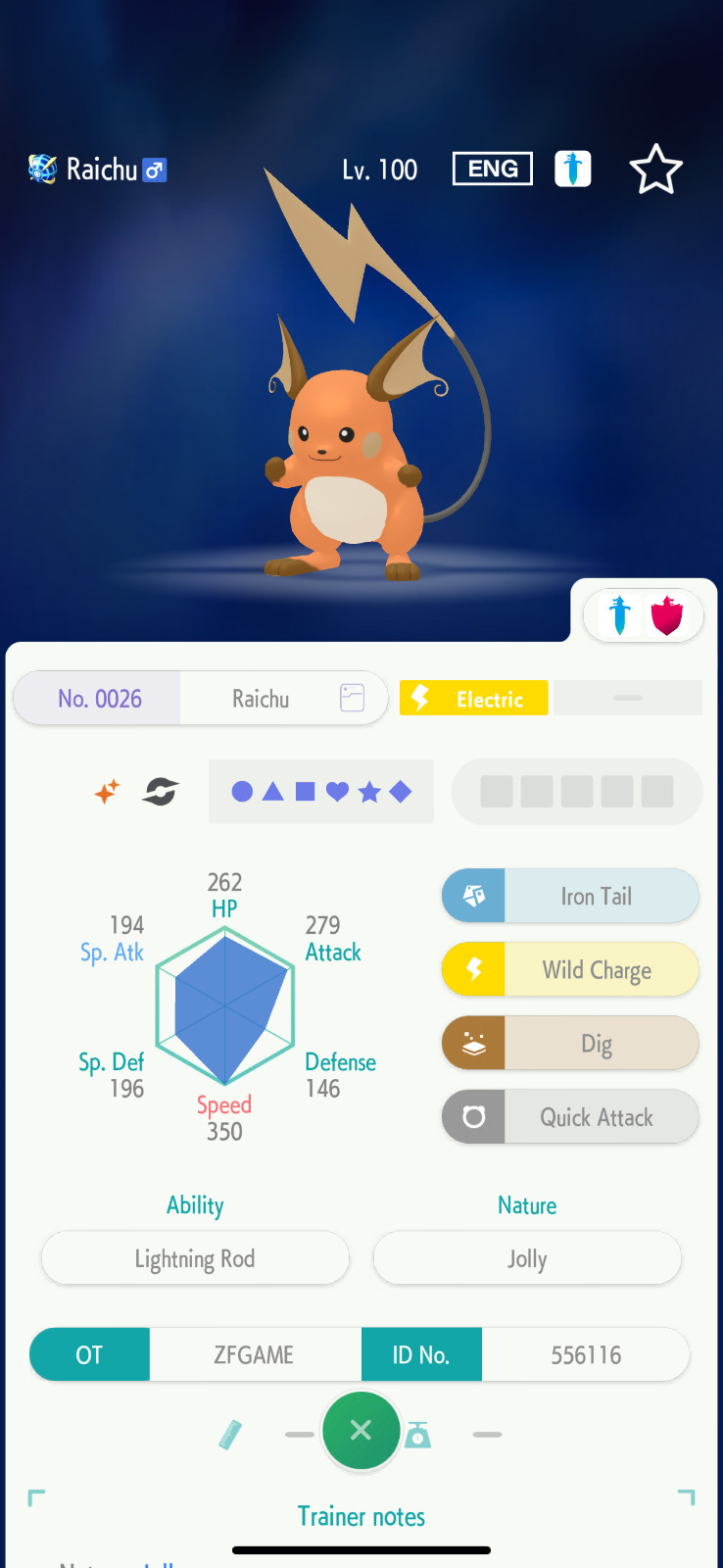 ✨6IV SHINY Raichu X + EVS🚀 POKEMON HOME✨Champions✨Online delivery⚡