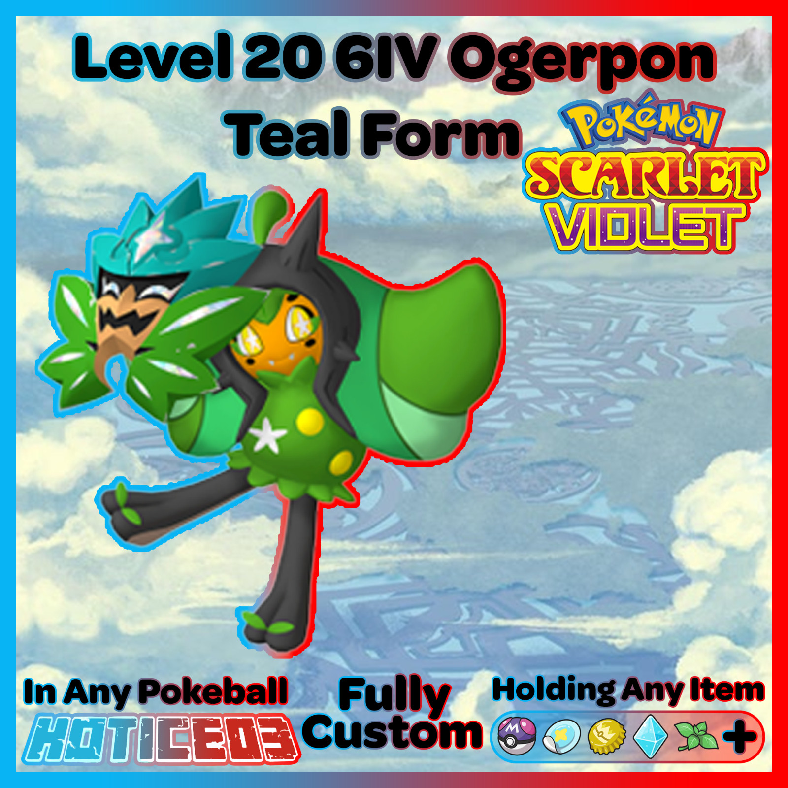 Teal Ogerpon Level 20 6IV Pokemon Scarlet & Violet 🚀Fast🚀