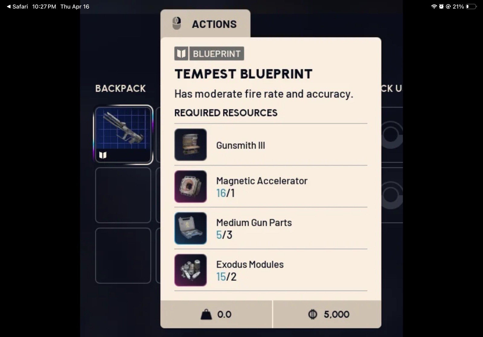 Tempest Blueprint – In-Game Inventory Screen (Digital Item) Tempest Blueprint