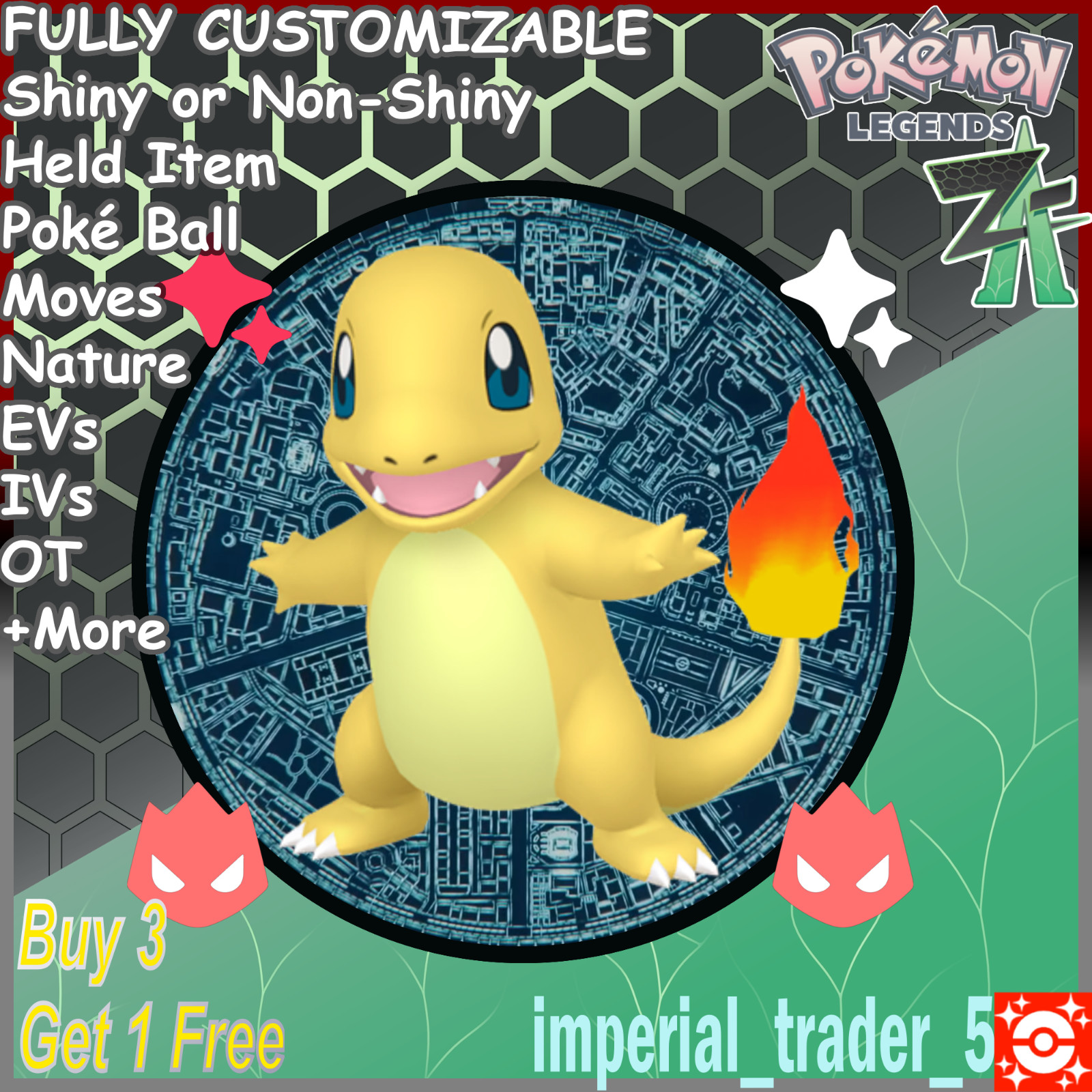 Pokémon Legends Z-A ✨ Alpha Shiny Charmander ✨ Best 6IV Customizable