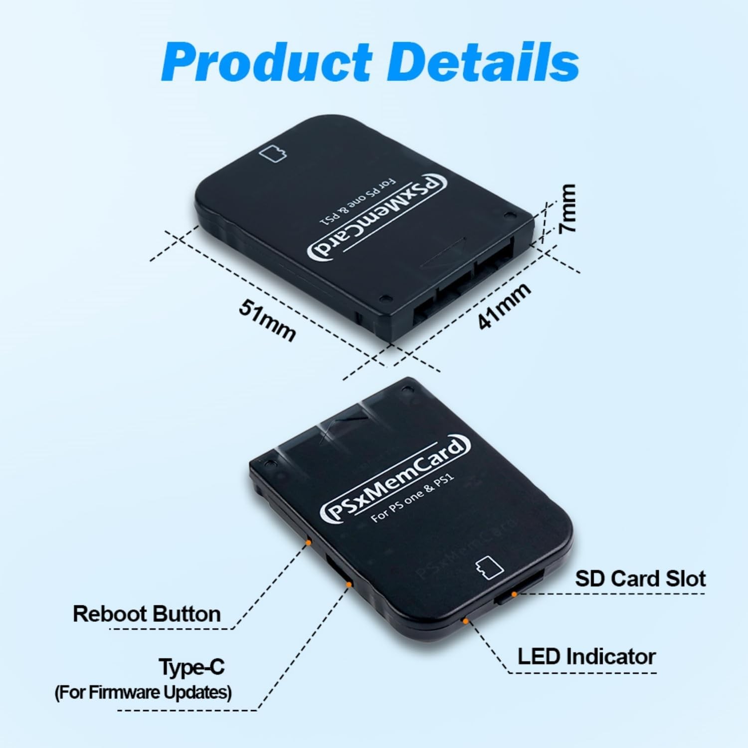 PSxMemCard PS1 Memory Card – Supports Firmware Upgrade, Saves Game Tran-White