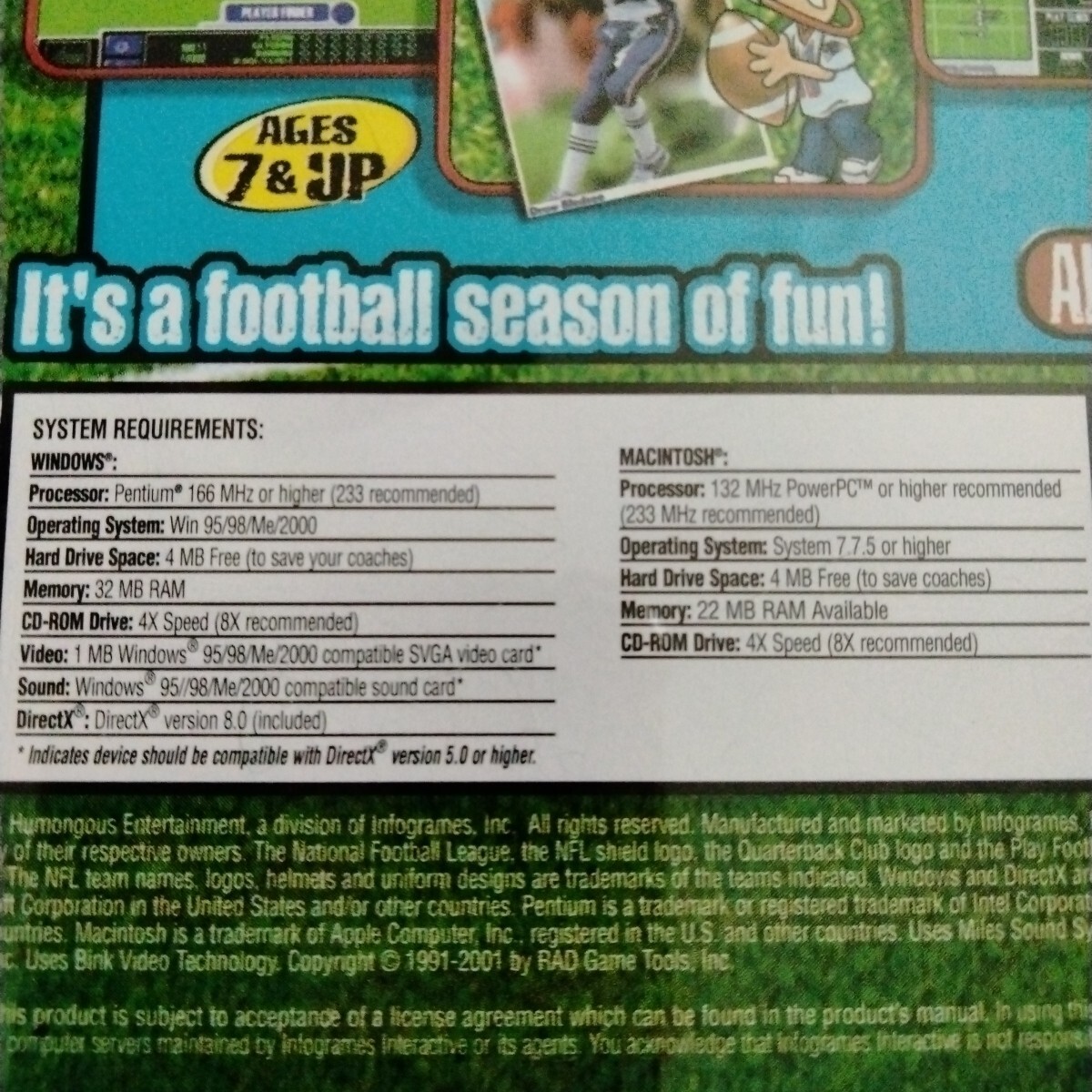 Backyard Football 2002 (PC) Win/Mac CD-rom Pro Players As Kids NFL Ages 7+