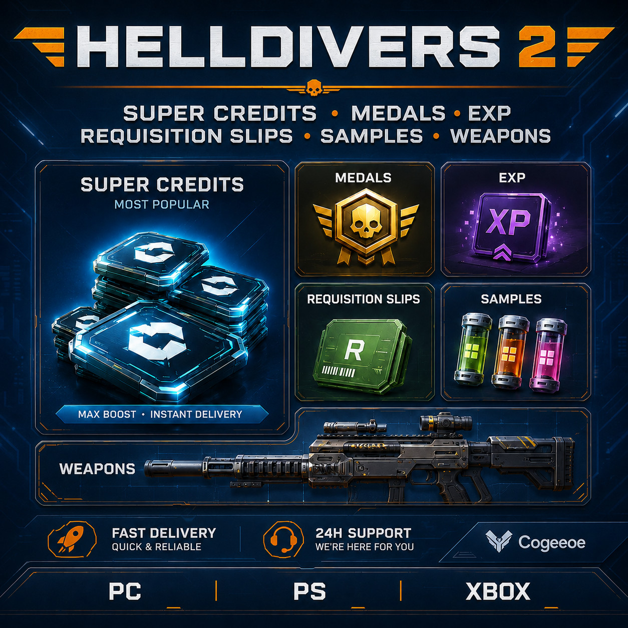 HELL-DIVERS 2 – Farm Fast |SuperCredits💎|Medals🥇|Samples🟩🟧🟪 | XP |No Login❗