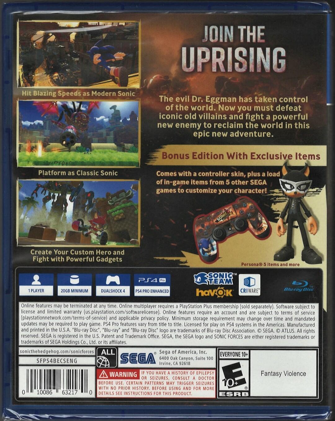 Sonic Forces Bonus Edition PS4 (Brand New Factory Sealed US Version) PlayStation