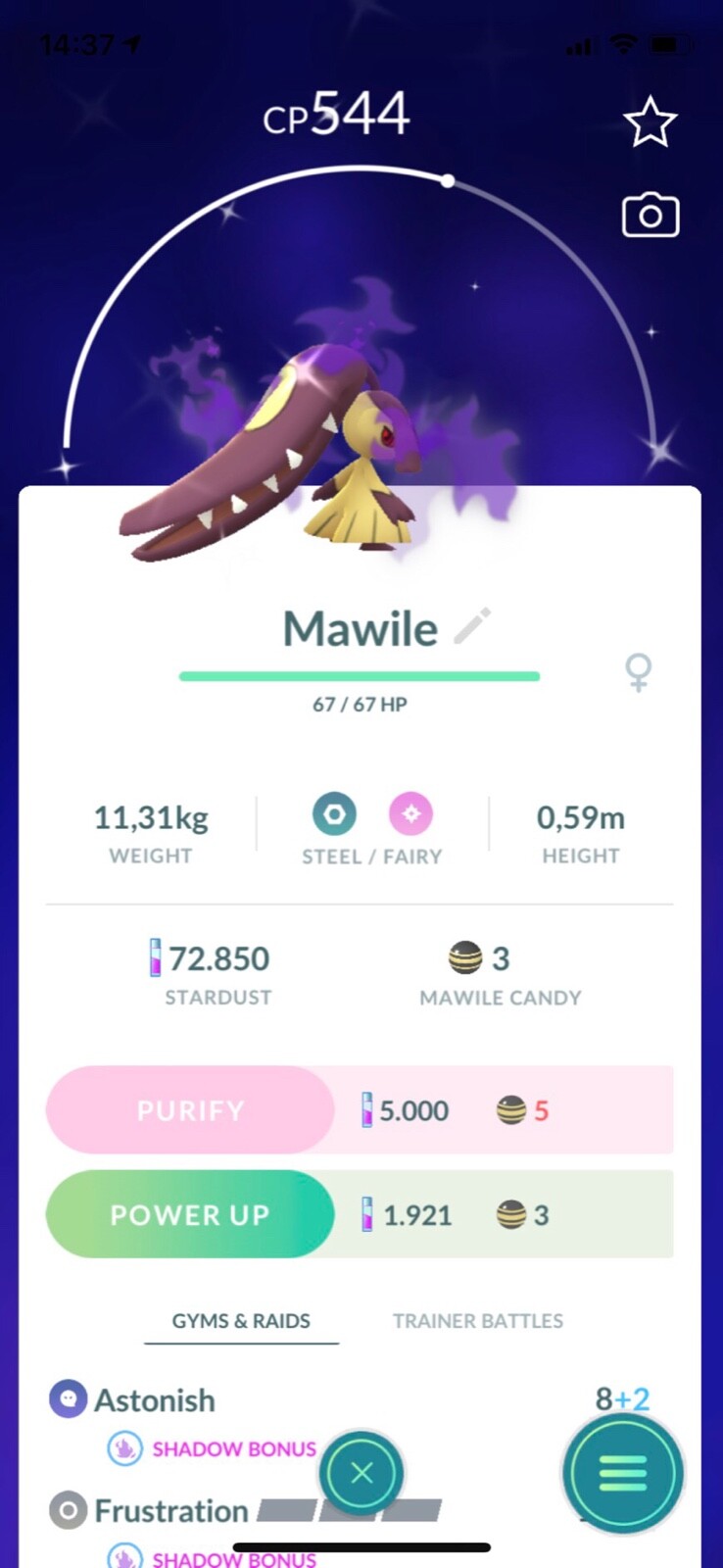 Pokémon Go – Shiny Shadow Mawile ( Purified) trade Registered – Available